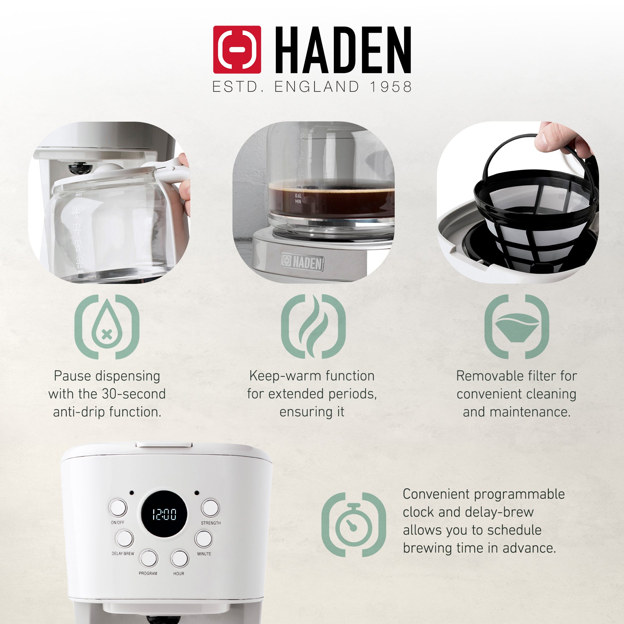 Haden Heritage 12 Cup Programmable Coffee Maker with Countertop Microwave, Ivory - VMInnovations