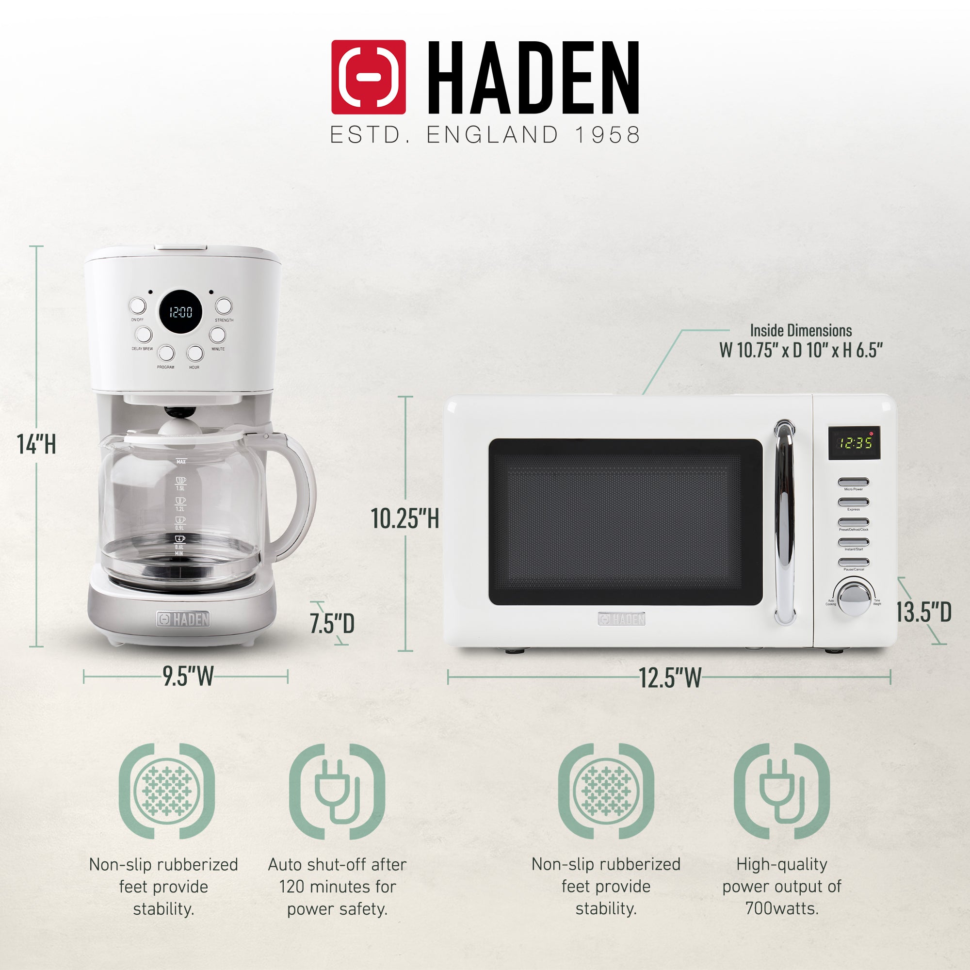 Haden Heritage 12 Cup Programmable Coffee Maker with Countertop Microwave, Ivory - VMInnovations