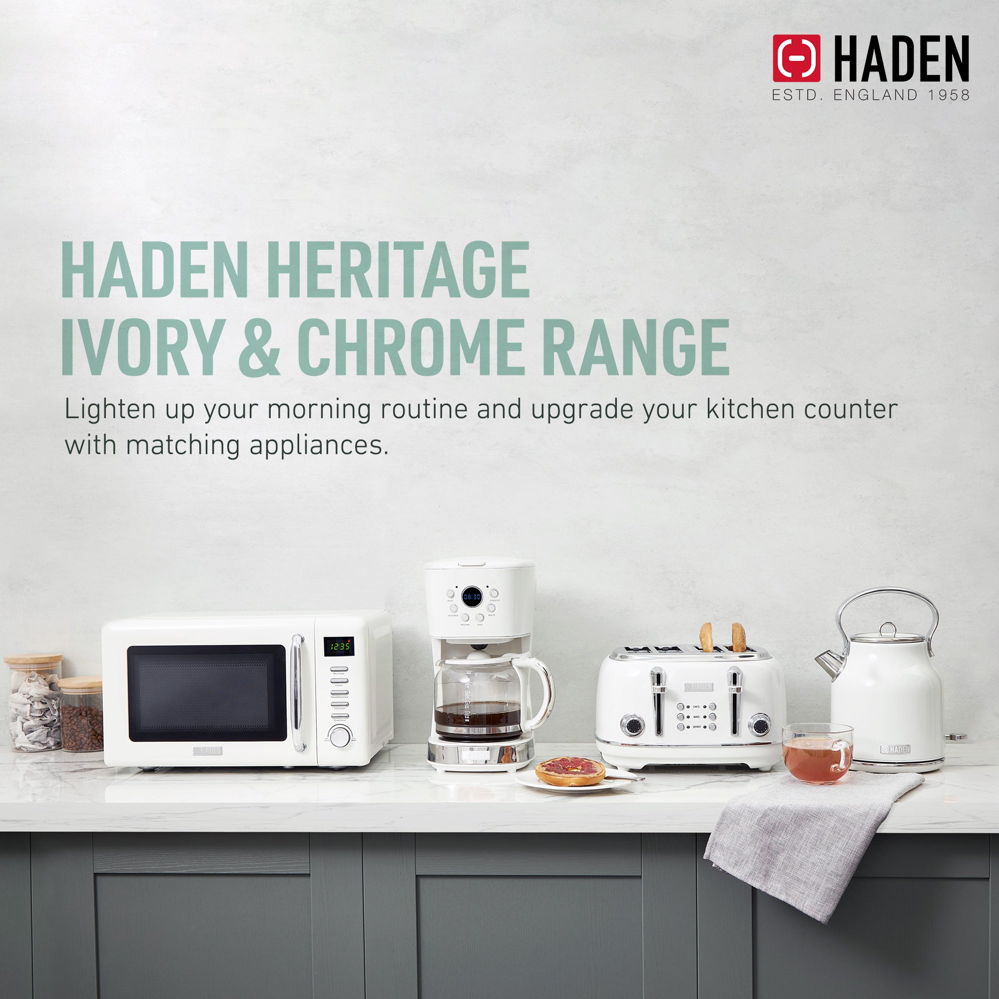 Haden Heritage 12 Cup Programmable Coffee Maker with Countertop Microwave, Ivory - VMInnovations