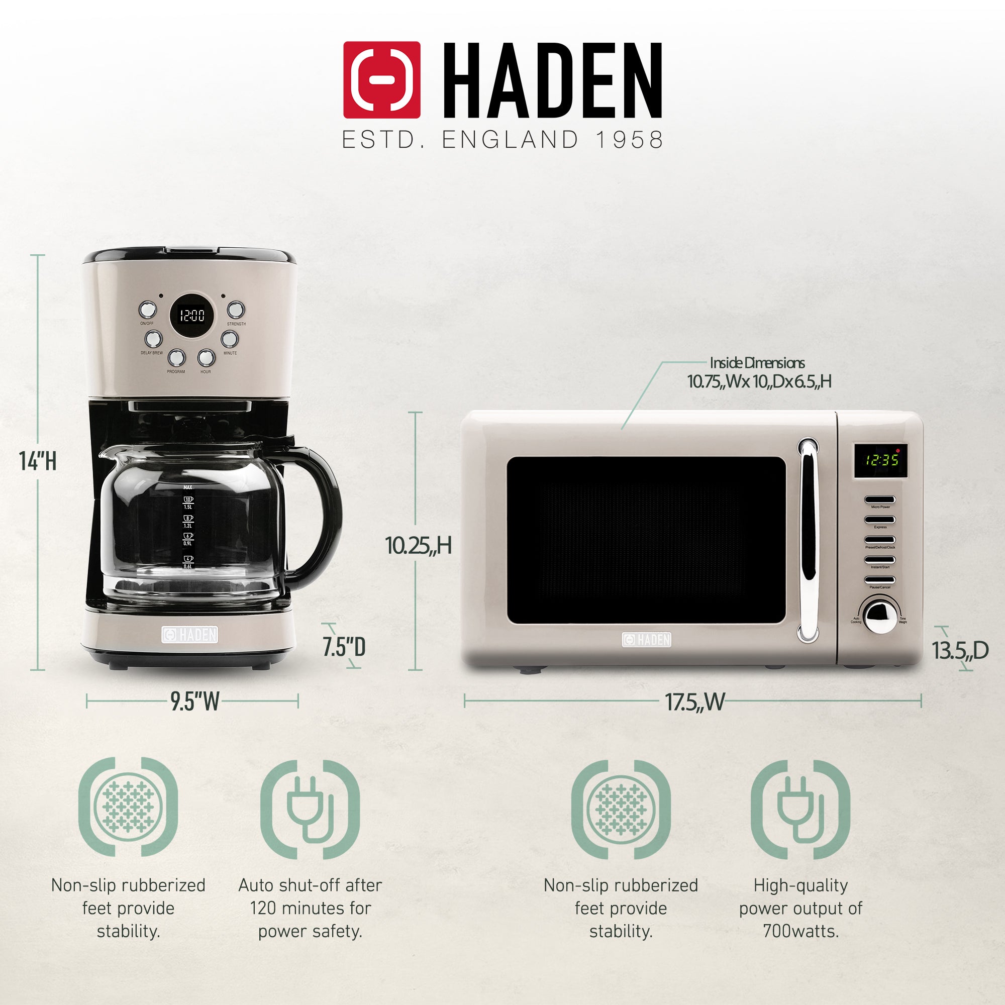 Haden Dorset 12 Cup Programmable Coffee Maker with Countertop Microwave, Putty - VMInnovations