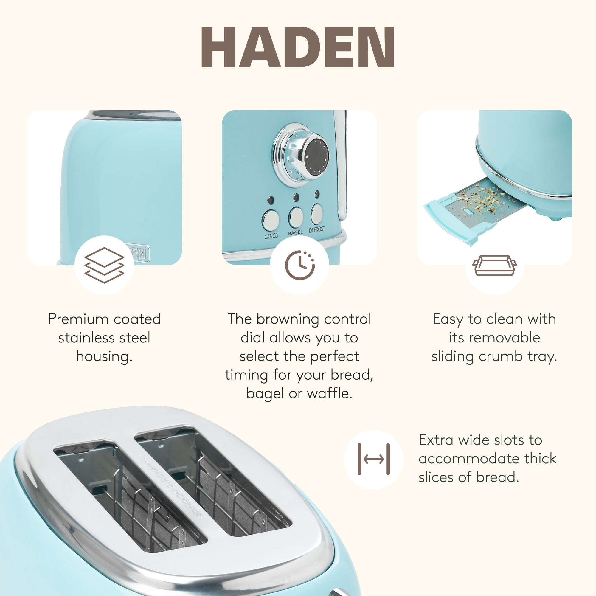 Haden Heritage 1.7 Liter Stainless Steel Electric Kettle with Toaster, Turquoise - VMInnovations