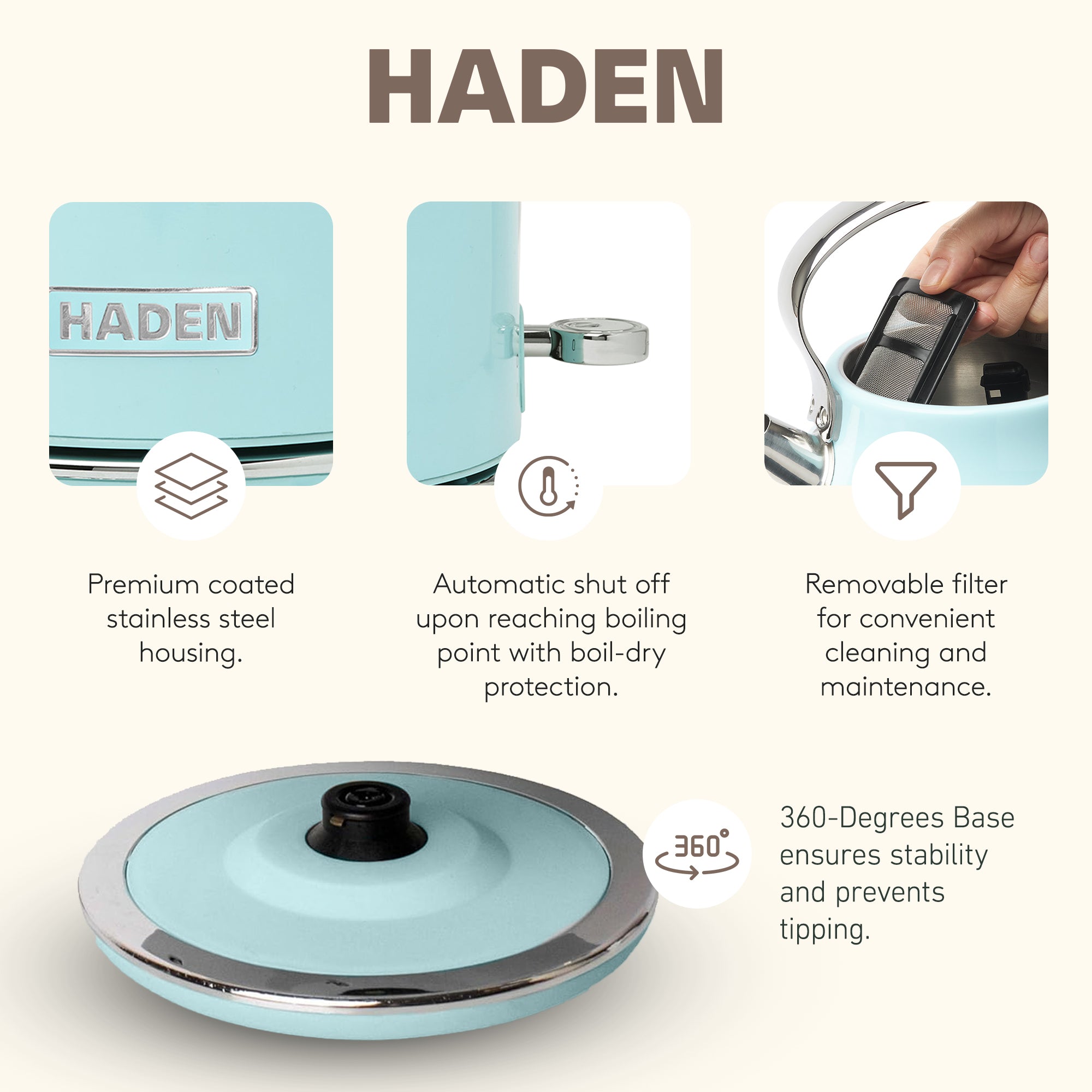 Haden Heritage 1.7 Liter Stainless Steel Electric Kettle with Toaster, Turquoise - VMInnovations