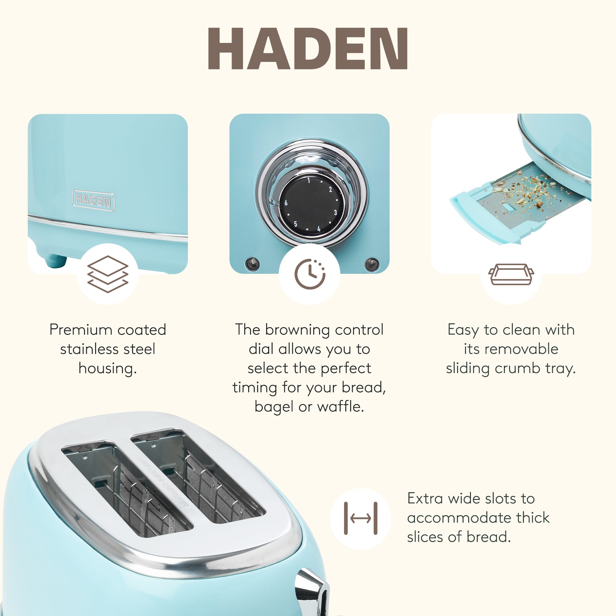 Haden Heritage 12 Cup Programmable Coffee Maker with 2 Slice Toaster, Turquoise - VMInnovations