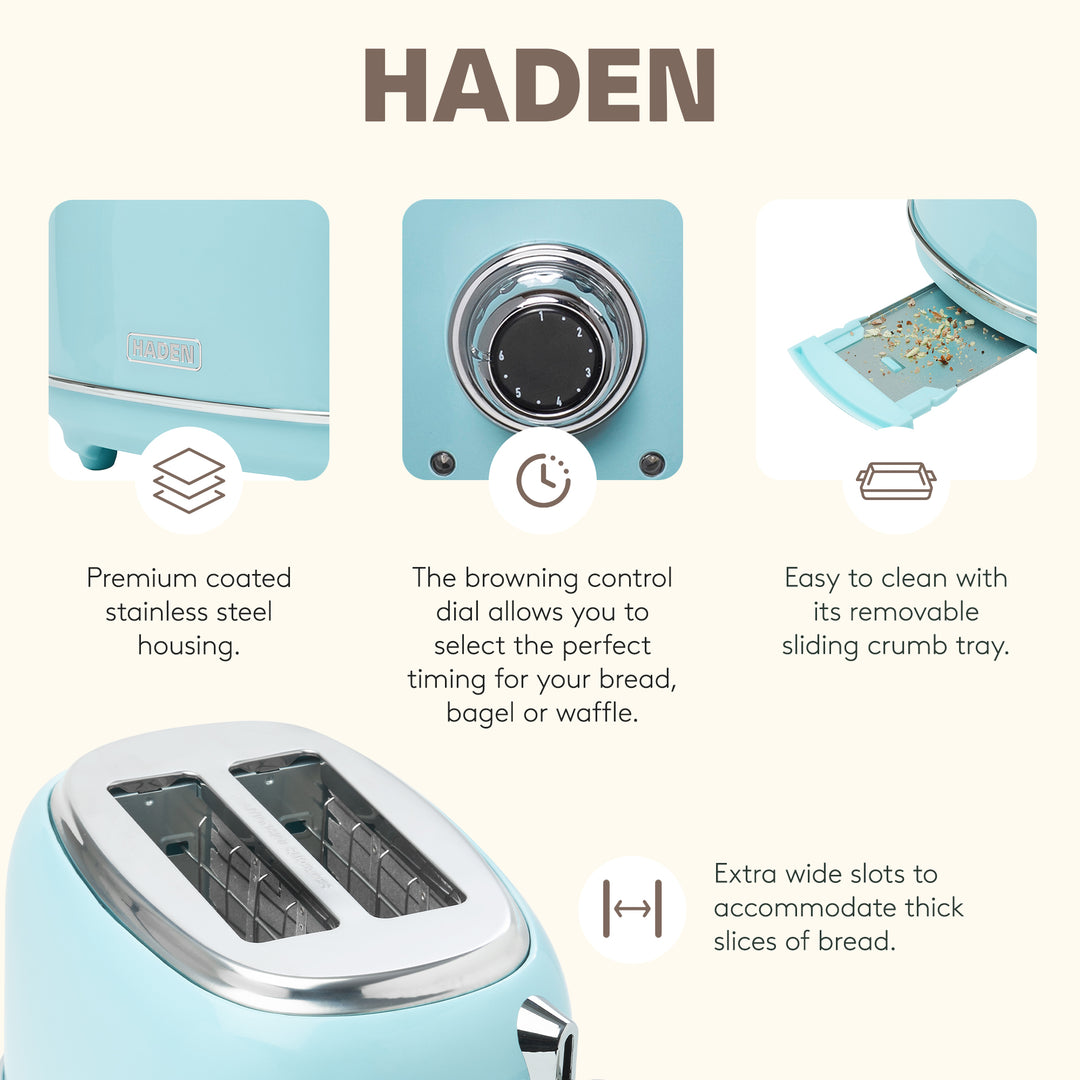 Haden Heritage 12 Cup Programmable Coffee Maker with 2 Slice Toaster, Turquoise