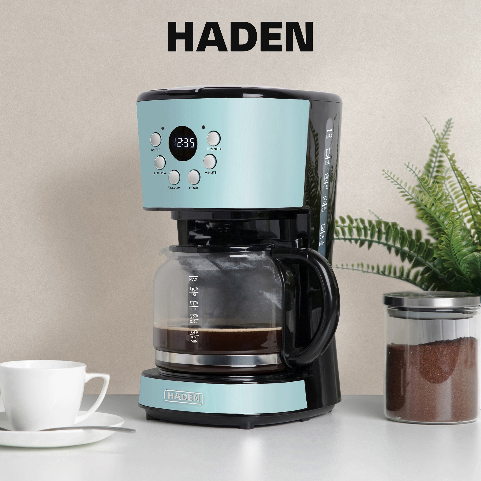 Haden Heritage 12 Cup Programmable Coffee Maker with 2 Slice Toaster, Turquoise - VMInnovations
