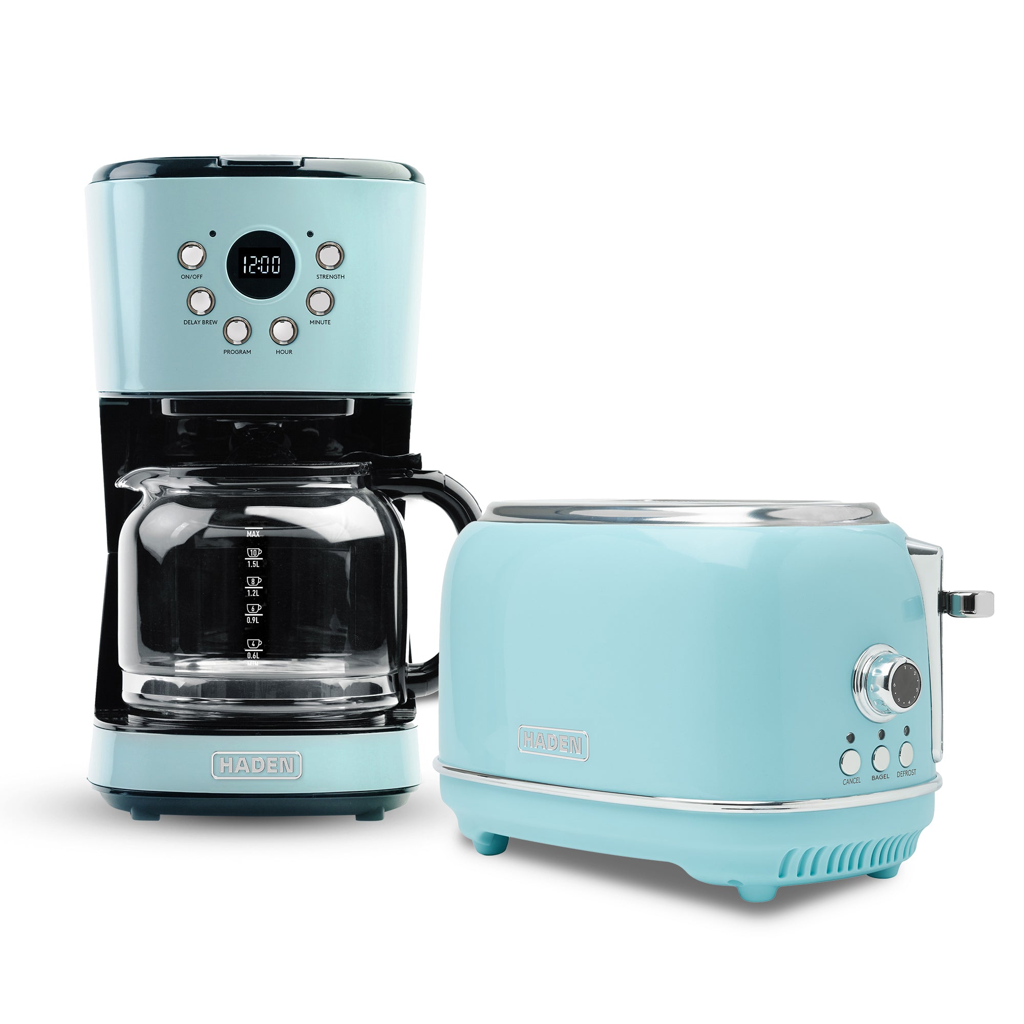 Haden Heritage 12 Cup Programmable Coffee Maker with 2 Slice Toaster, Turquoise - VMInnovations