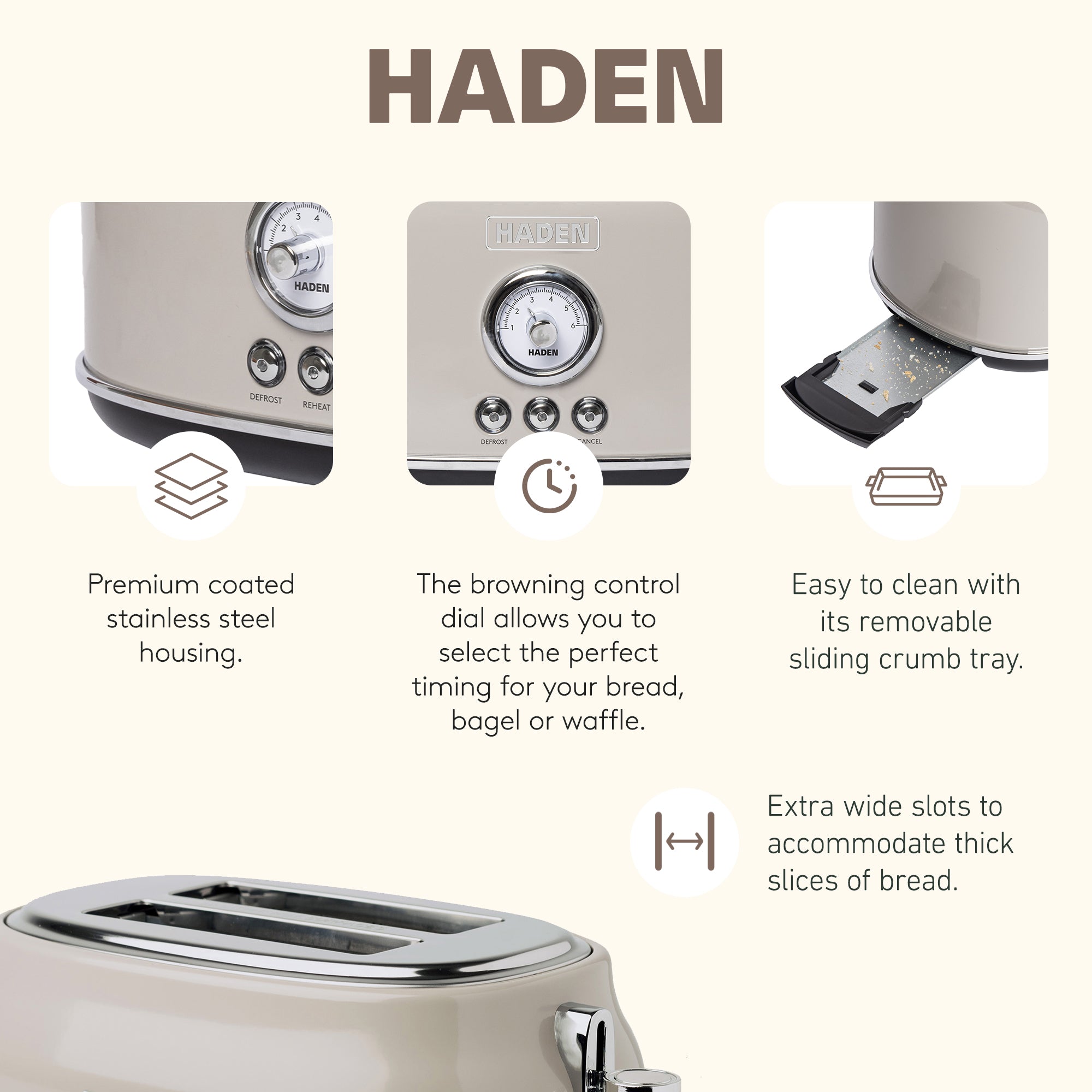 Haden 12 Cup Coffee Maker & Dorset 2 Slice Wide Slot Toaster, Putty & Chrome - VMInnovations