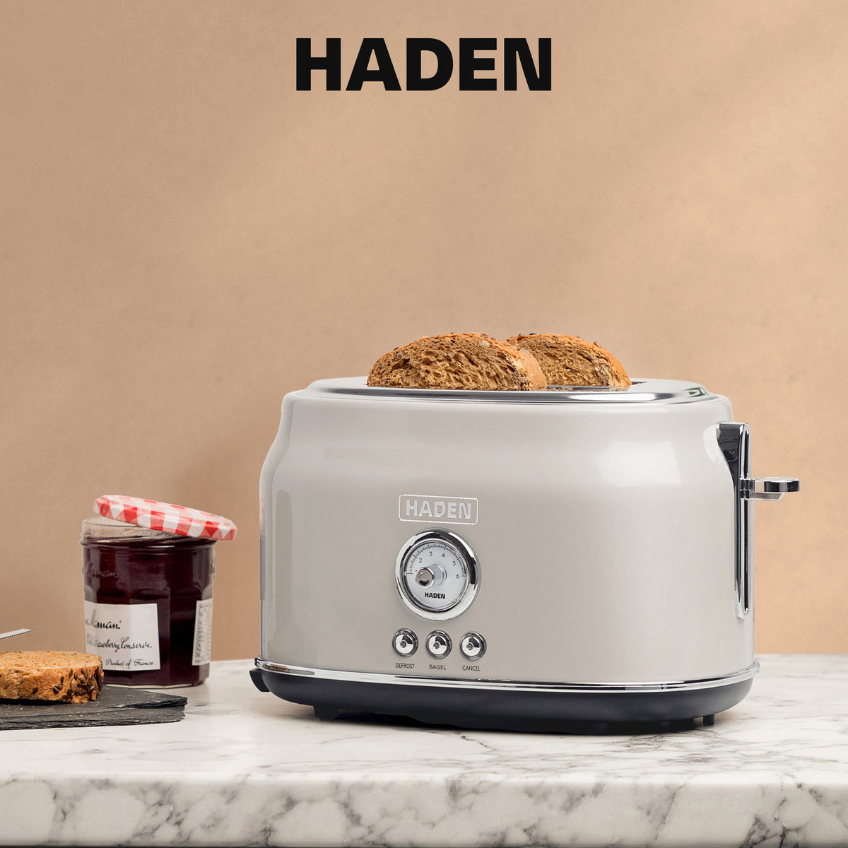 Haden 12 Cup Coffee Maker & Dorset 2 Slice Wide Slot Toaster, Putty & Chrome - VMInnovations