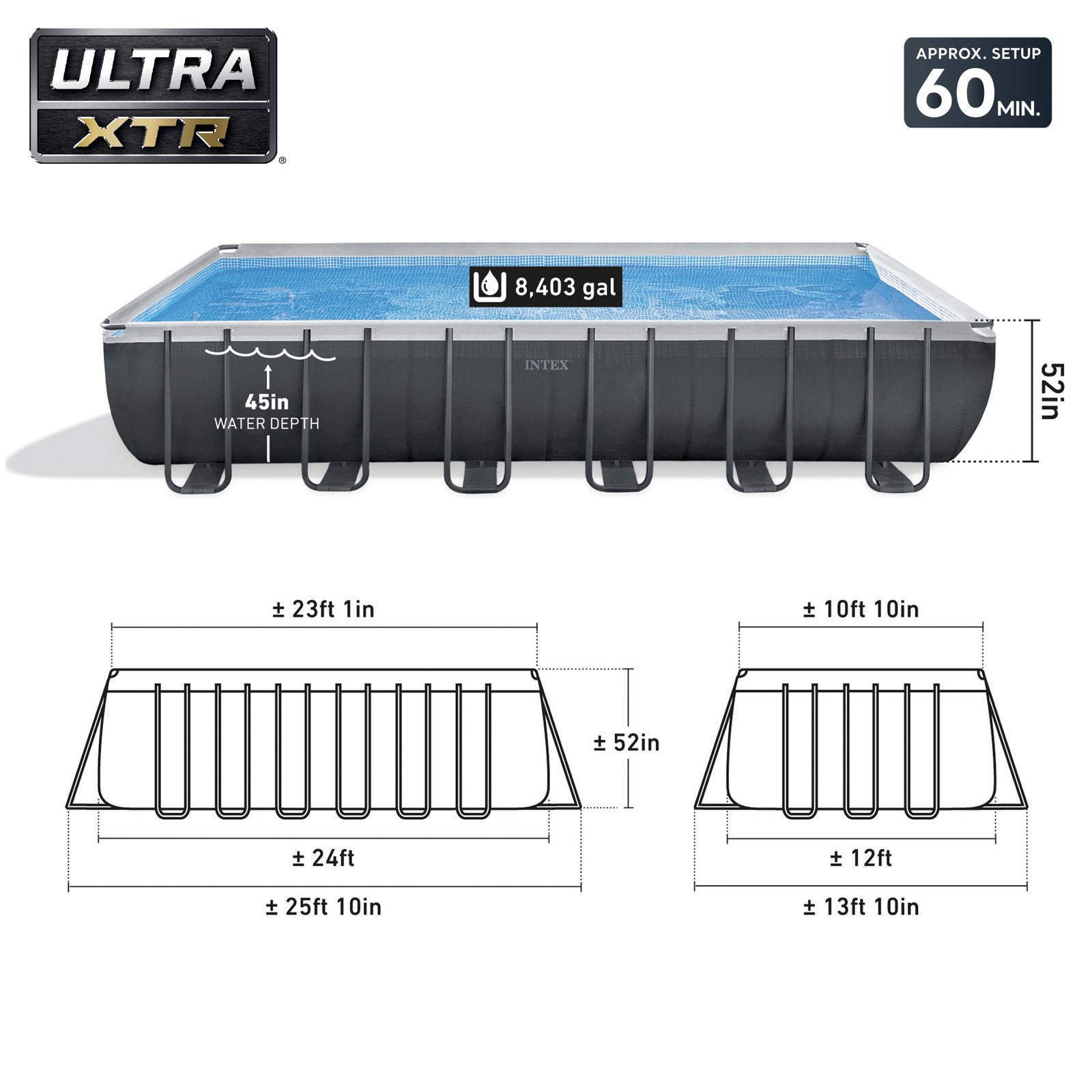 Intex 26367EH 24' x 12' x 52" Ultra XTR Frame Swimming Pool w/ Robot Vacuum - VMInnovations