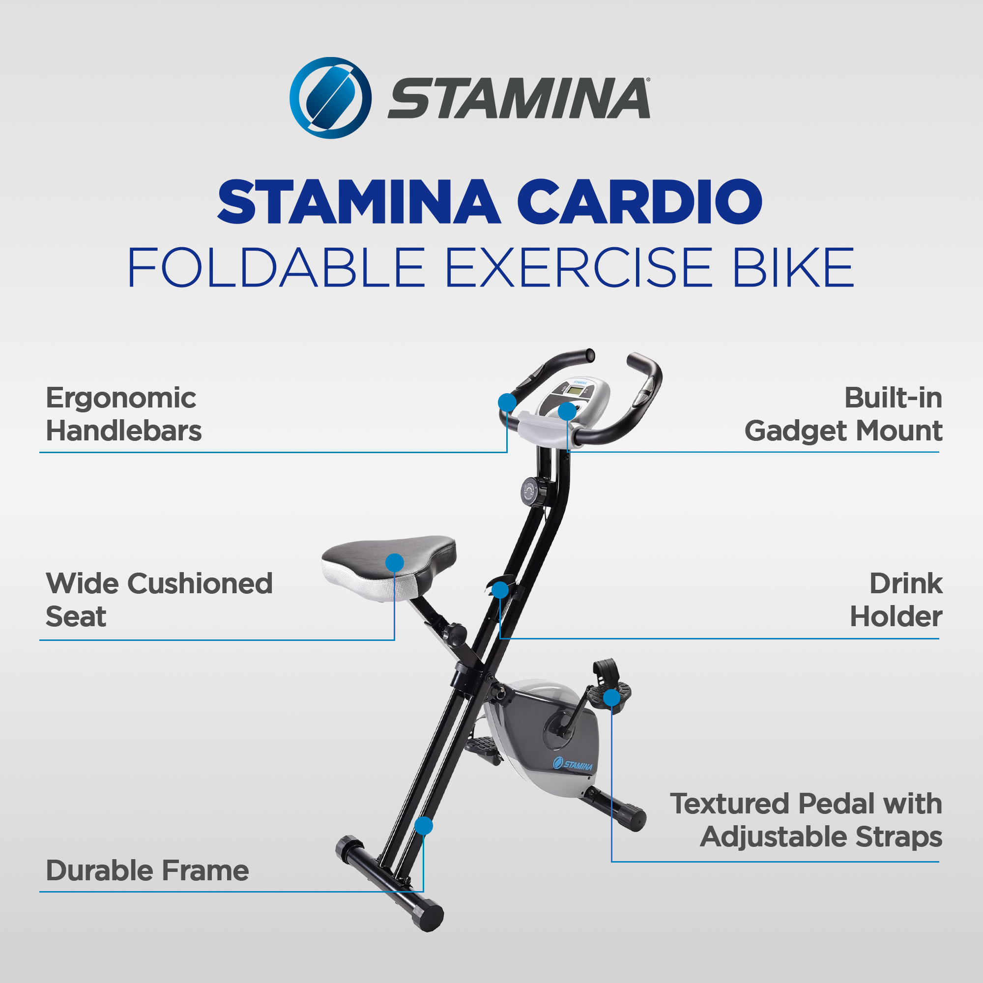 Stamina Products 15-0812 Folding LCD Exercise Bike With Guided Online Workouts - VMInnovations