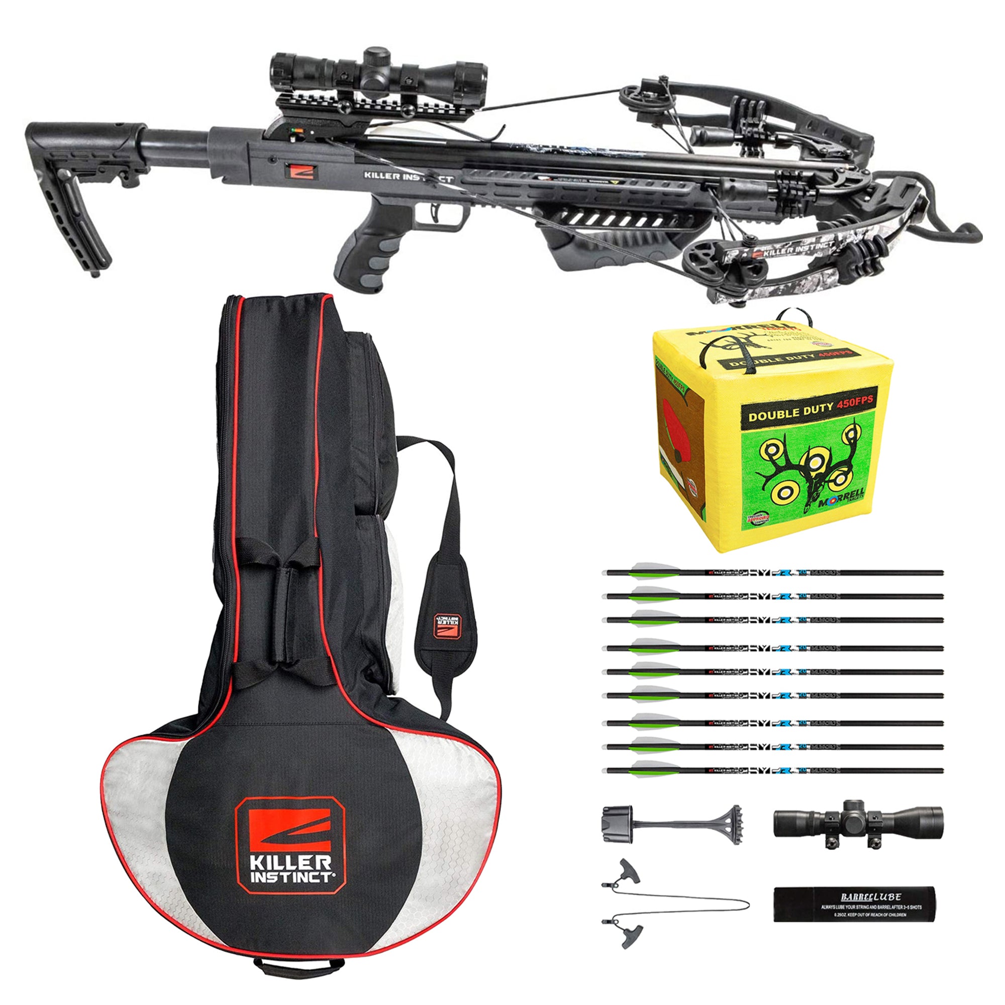 Killer Instinct Burner 415 Crossbow w/ Slayer Case, Bolts, & Morrell Cube Target