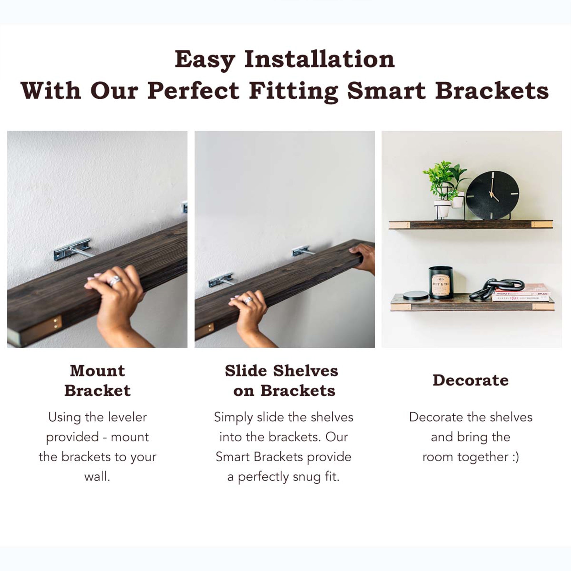 Willow & Grace Nathalie 24" Wood Wall Shelves, Dark Walnut, Set of 2 (Open Box) - VMInnovations