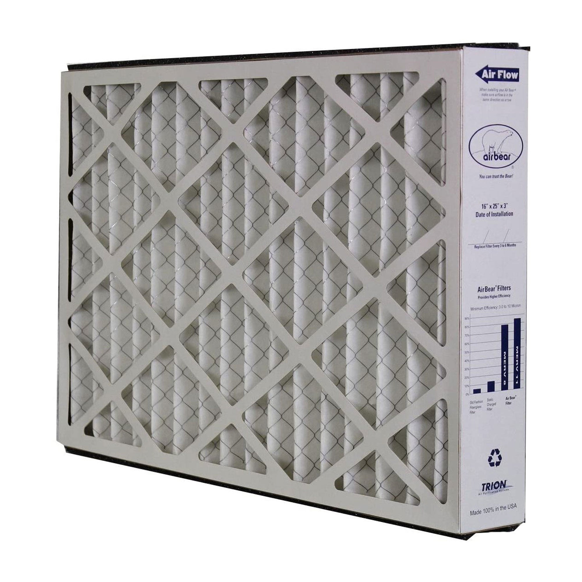 Trion 259112-101 Air Bear 16 x 25 x 3 Inch MERV 11 Air Purifier Filter (6 Pack) - VMInnovations