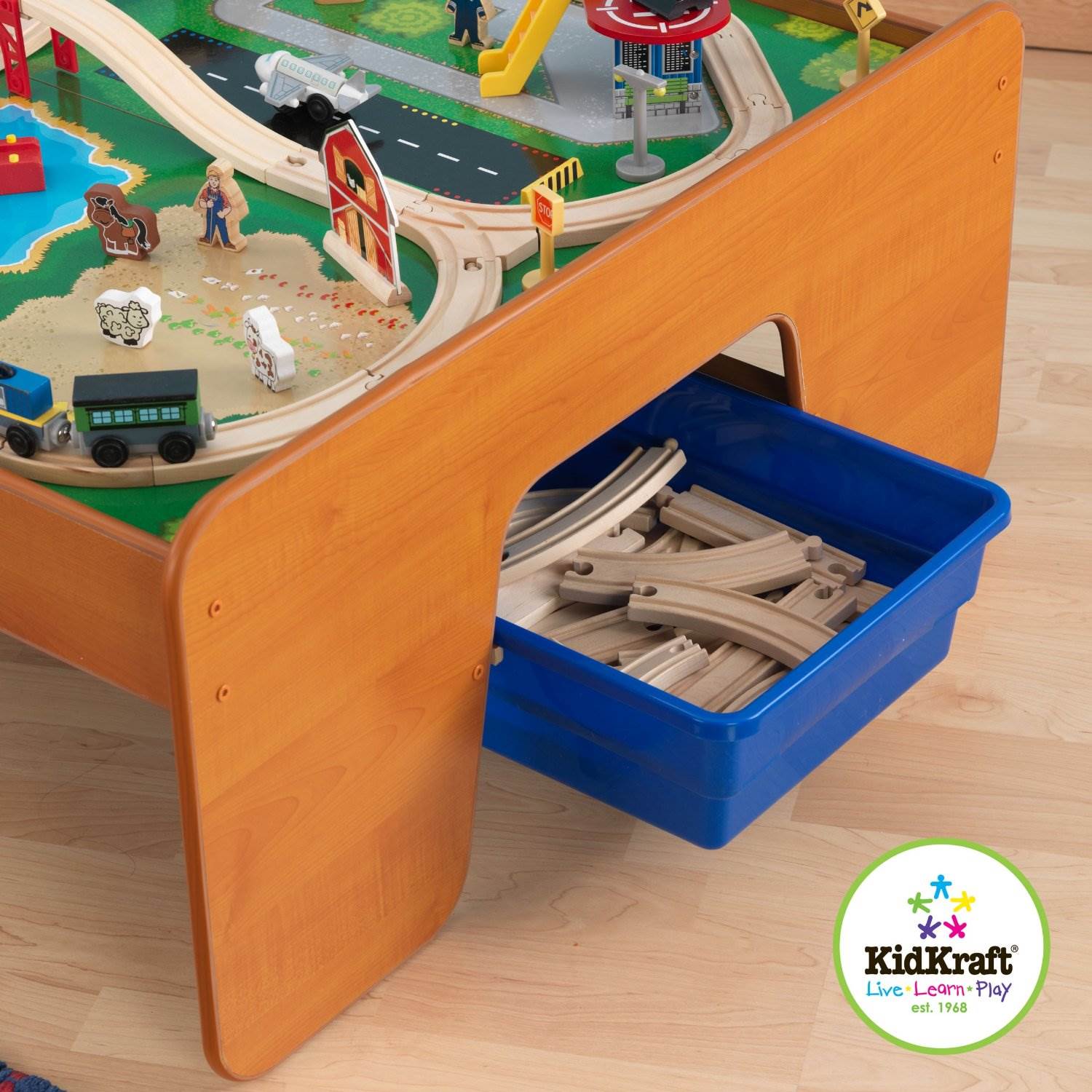 KidKraft Ride Around Town Wood Train Table & Toy Set - Open Box