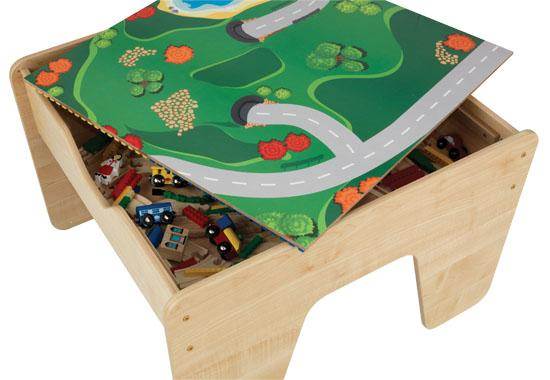 KidKraft 2-in-1 Wood Train & Toy Block Activity Table - Open Box