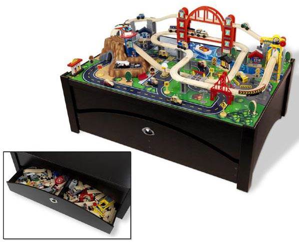 KidKraft Metropolis 100-Piece Wooden Train Table Set - Open Box