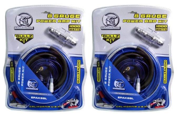 (2) BULLZ AUDIO 8 Gauge Amplifier Amp Installation Power Wiring Kits | EPAK8BL