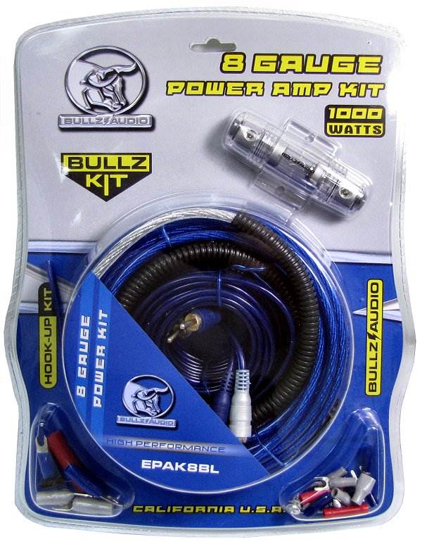 (2) BULLZ AUDIO 8 Gauge Amplifier Amp Installation Power Wiring Kits | EPAK8BL