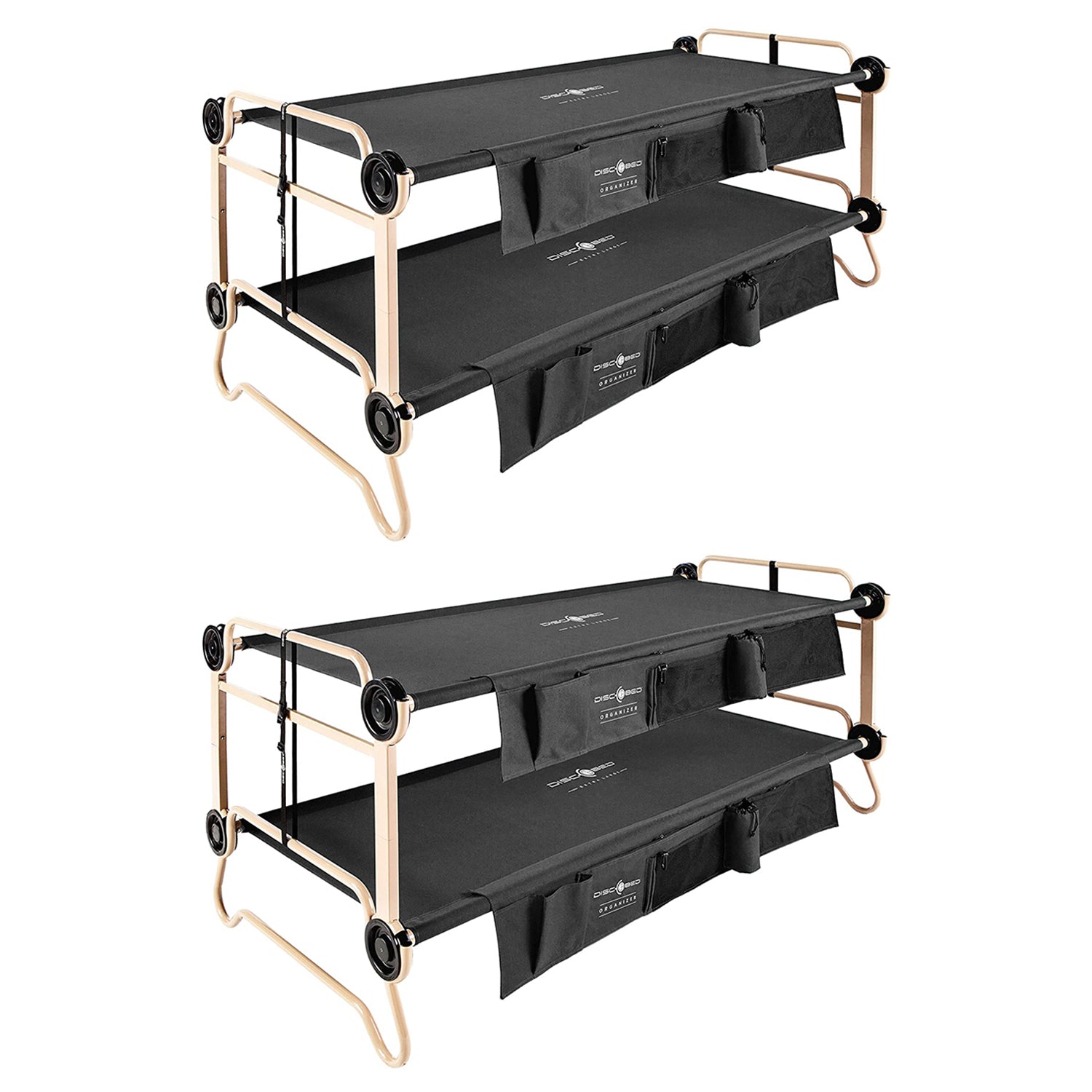 Disc-O-Bed XL Cam-O-Bunk Benchable Double Cot with Organizers, Black (2 pack) - VMInnovations