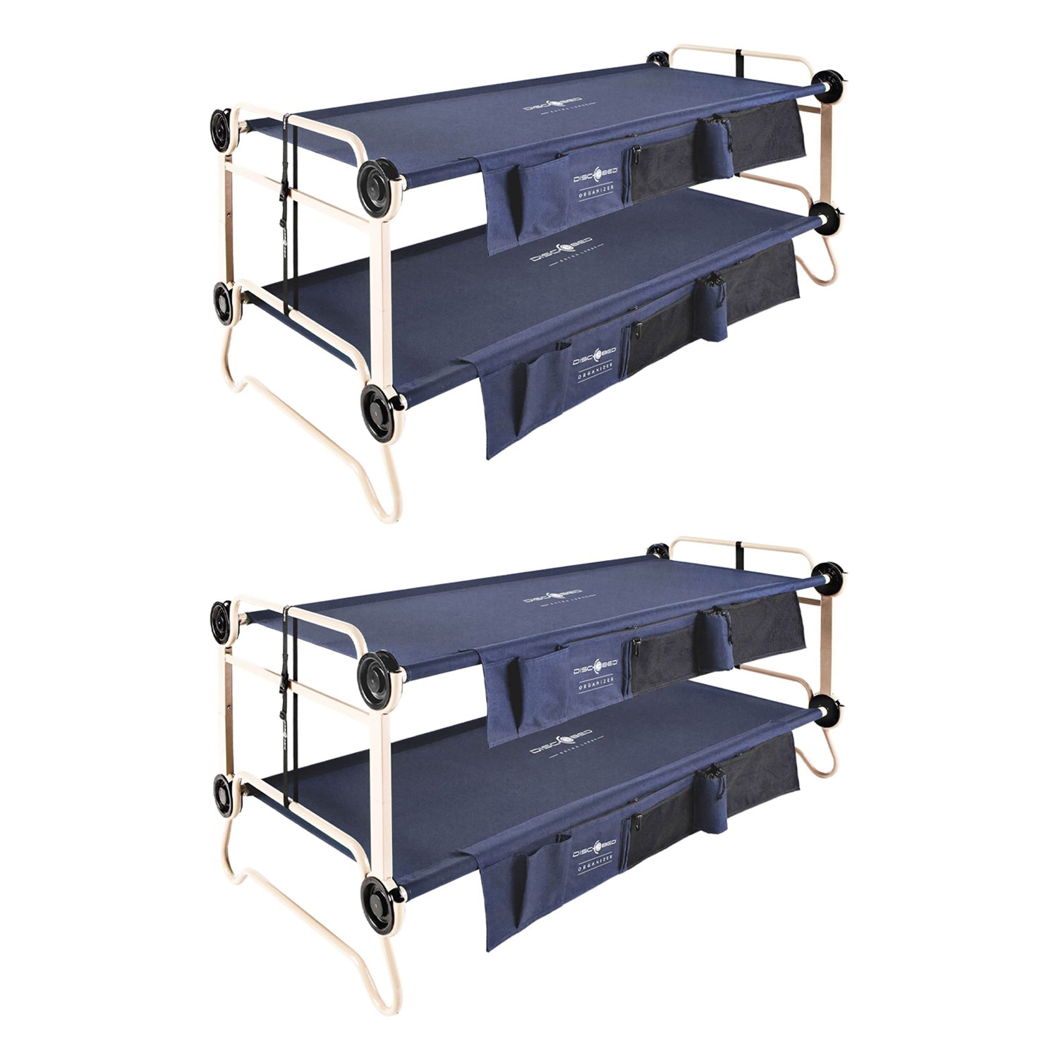 Disc-O-Bed XL Cam-O-Bunk Benchable Double Cot with Organizers, Navy (2 Pack)