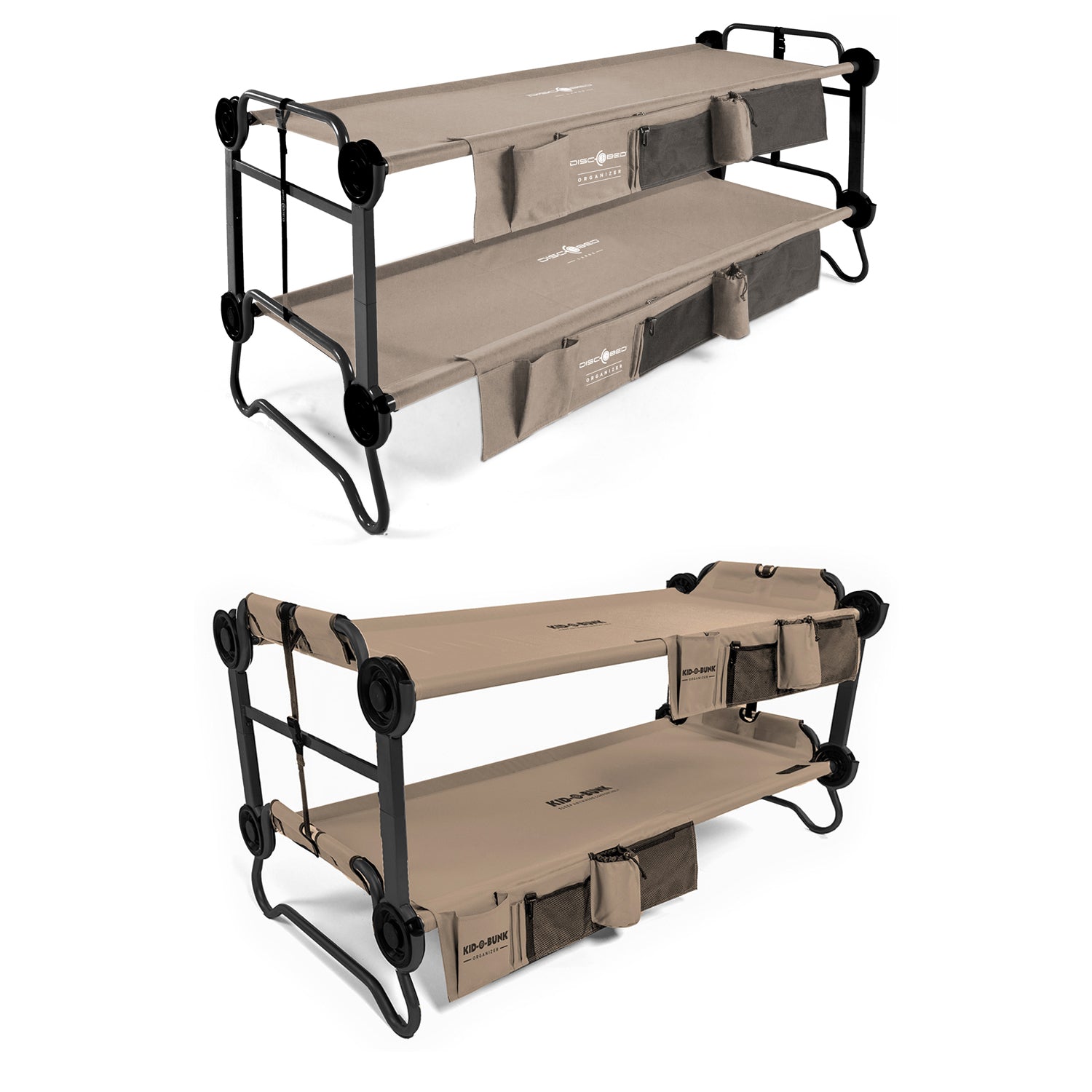 Disc-O-Bed Large & Youth Cam-O-Bunk Benchable Double Cot w/Organizers (2 Pack) - VMInnovations