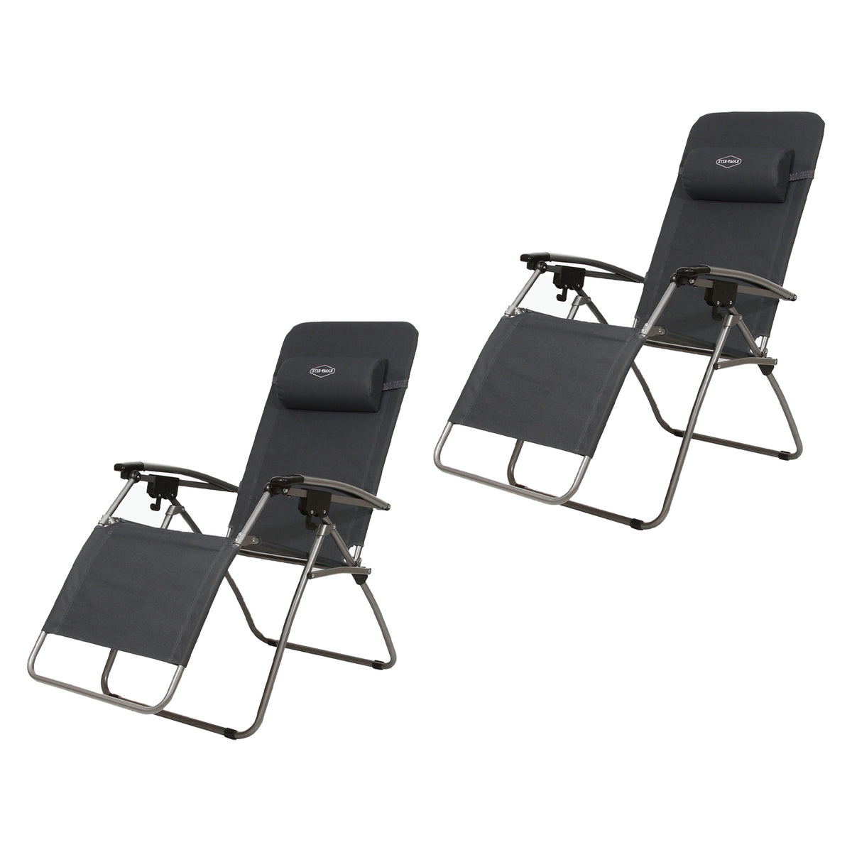 Kamp-Rite Folding Reclining Zero Gravity Chair w/Headrest Pillow, Black (2 Pack)