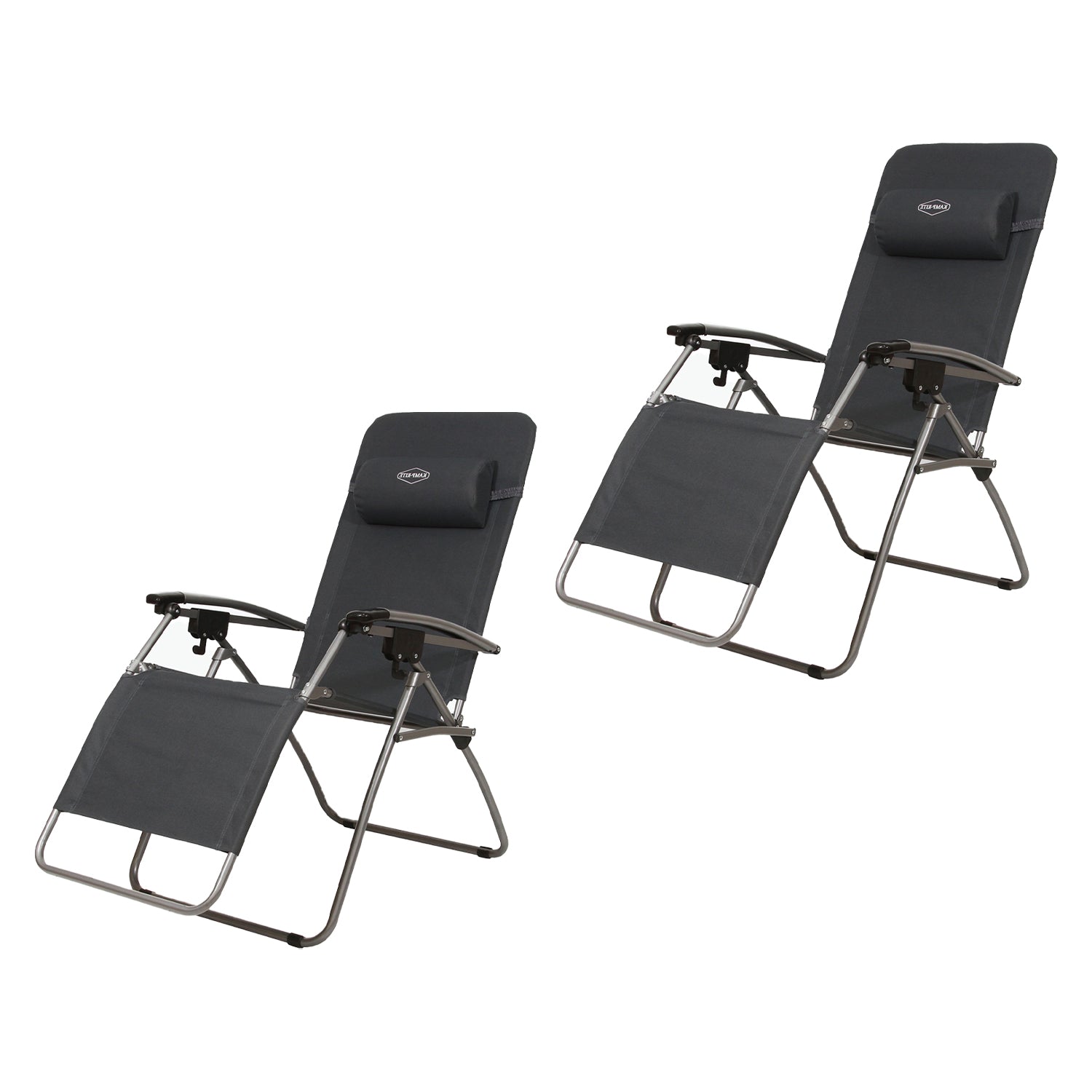 Kamp-Rite Folding Reclining Zero Gravity Chair w/Headrest Pillow, Black (2 Pack)