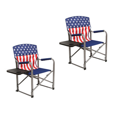 Kamp-Rite Director's Chair Camping Folding with Side Table, USA Flag (2 Pack) - VMInnovations