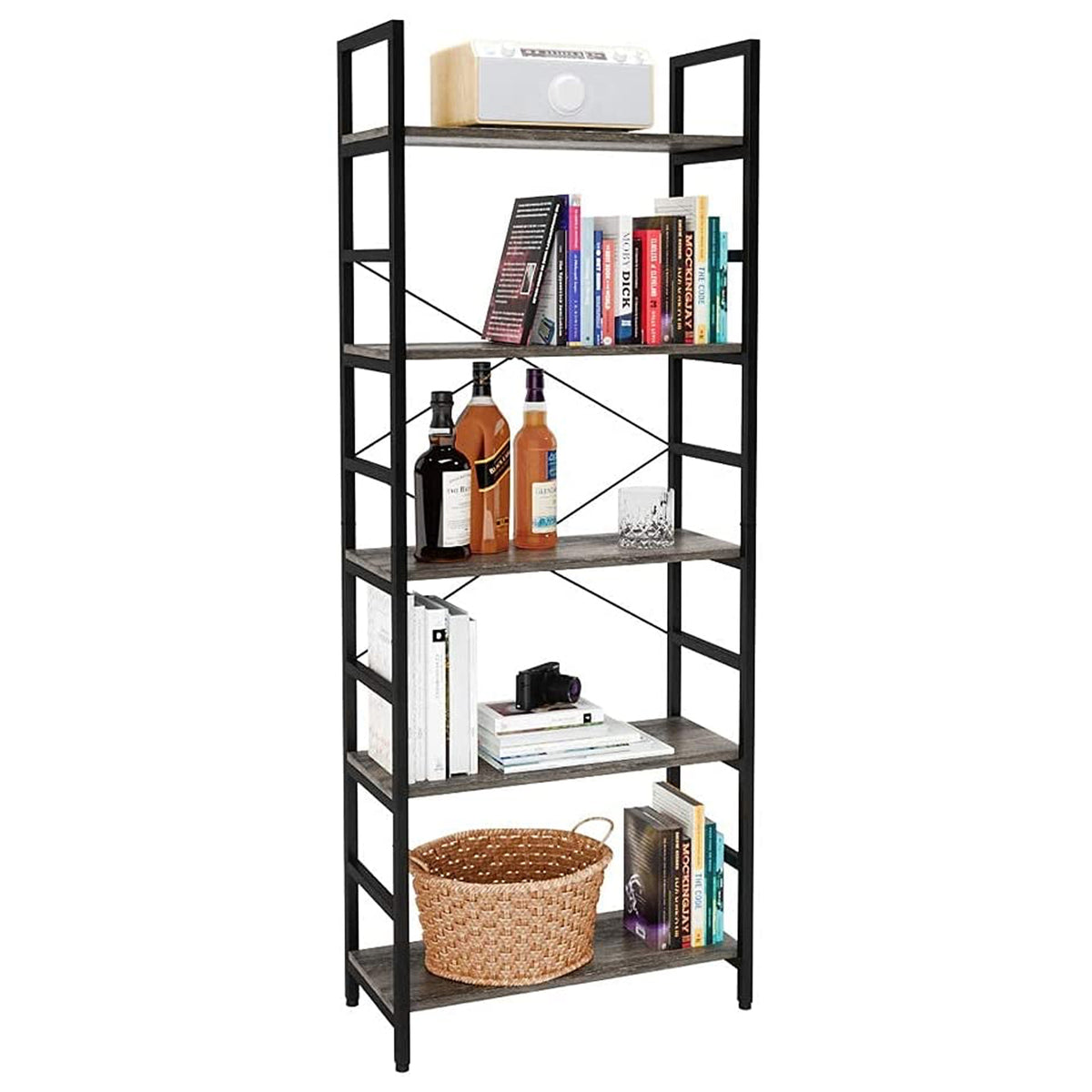 Bestier 5 Tier Adjustable Multifunctional Storage Display Bookcase 26 Inch, Gray