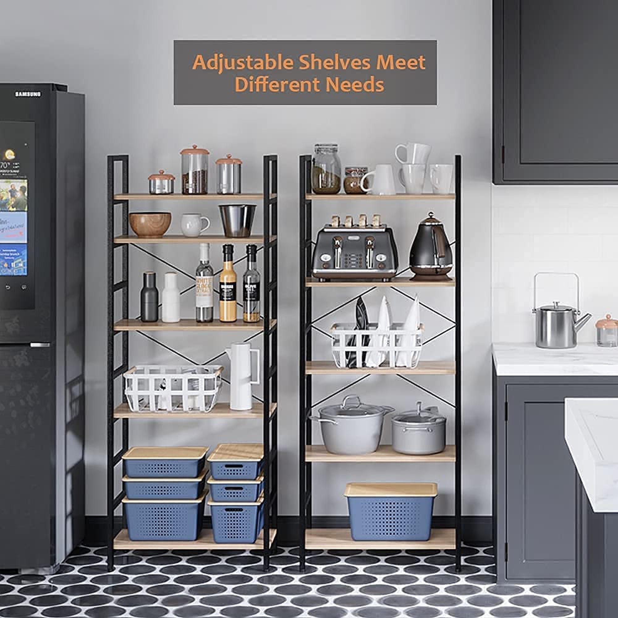 Bestier 5 Tier Adjustable Multifunctional Storage Display Bookcase 26 Inch, Oak - VMInnovations