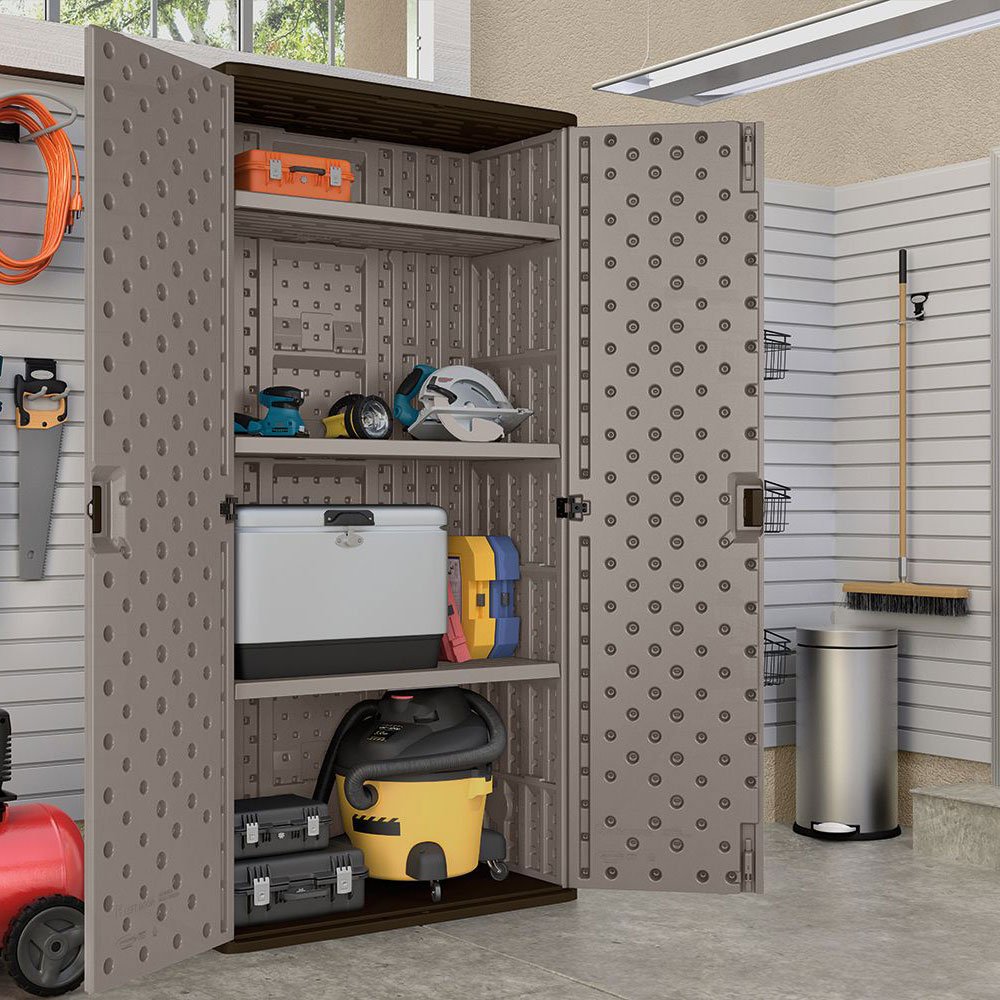 Suncast Tall Storage Cabinet with Shelves and Doors, Platinum (4 Pack)