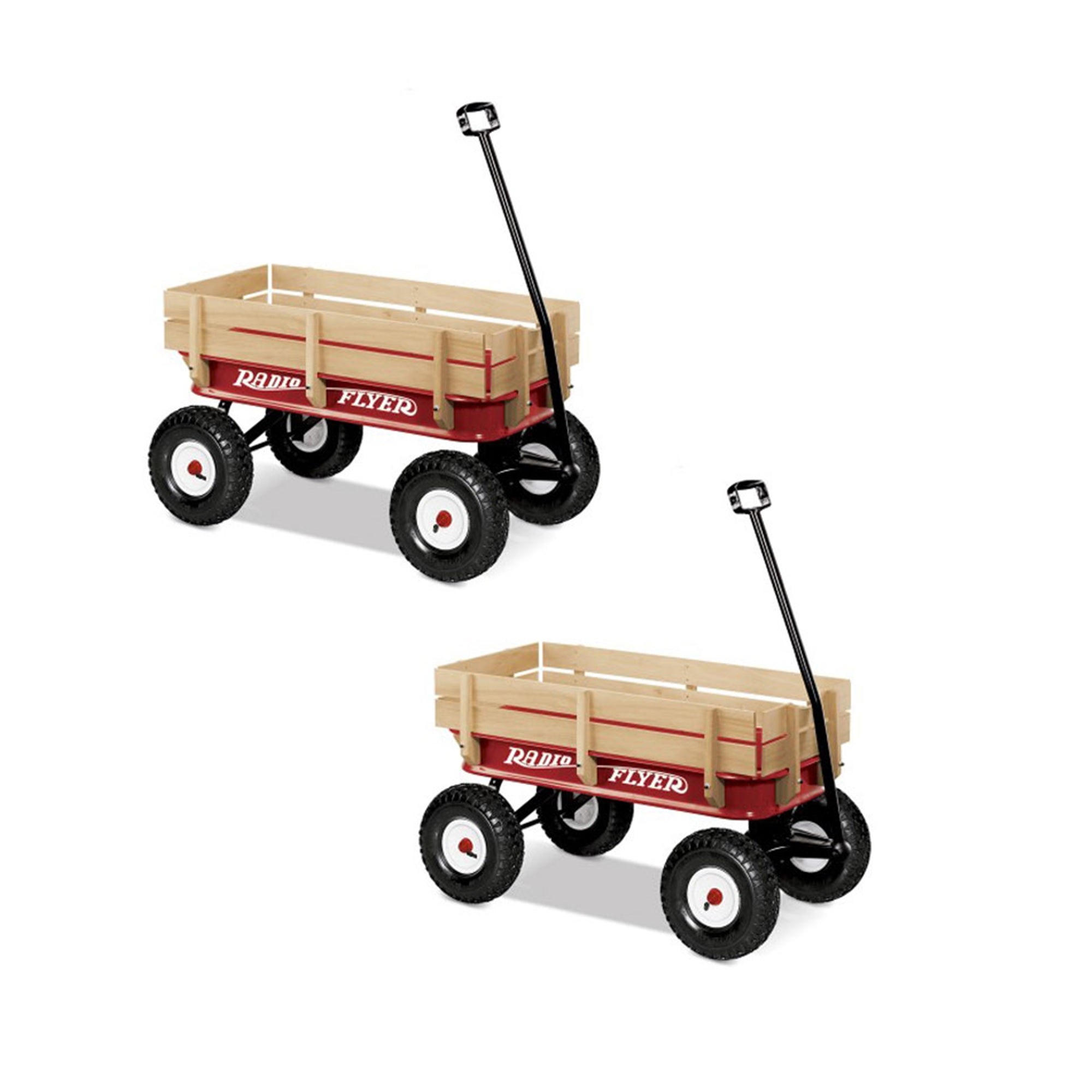 Radio Flyer Full Size All Terrain Classic Steel & Wood Pull Along Wagon (2 Pack) - VMInnovations