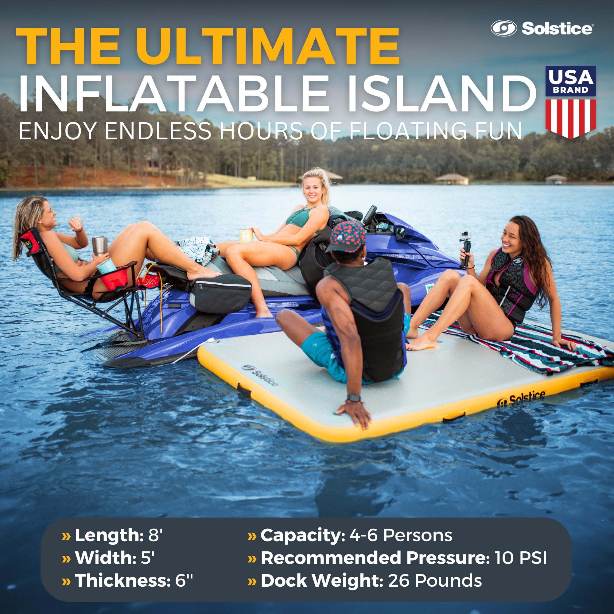 Solstice 8x5' Inflatable Floating Dock Rafting Platform w/Pump & Bag (Open Box) - VMInnovations
