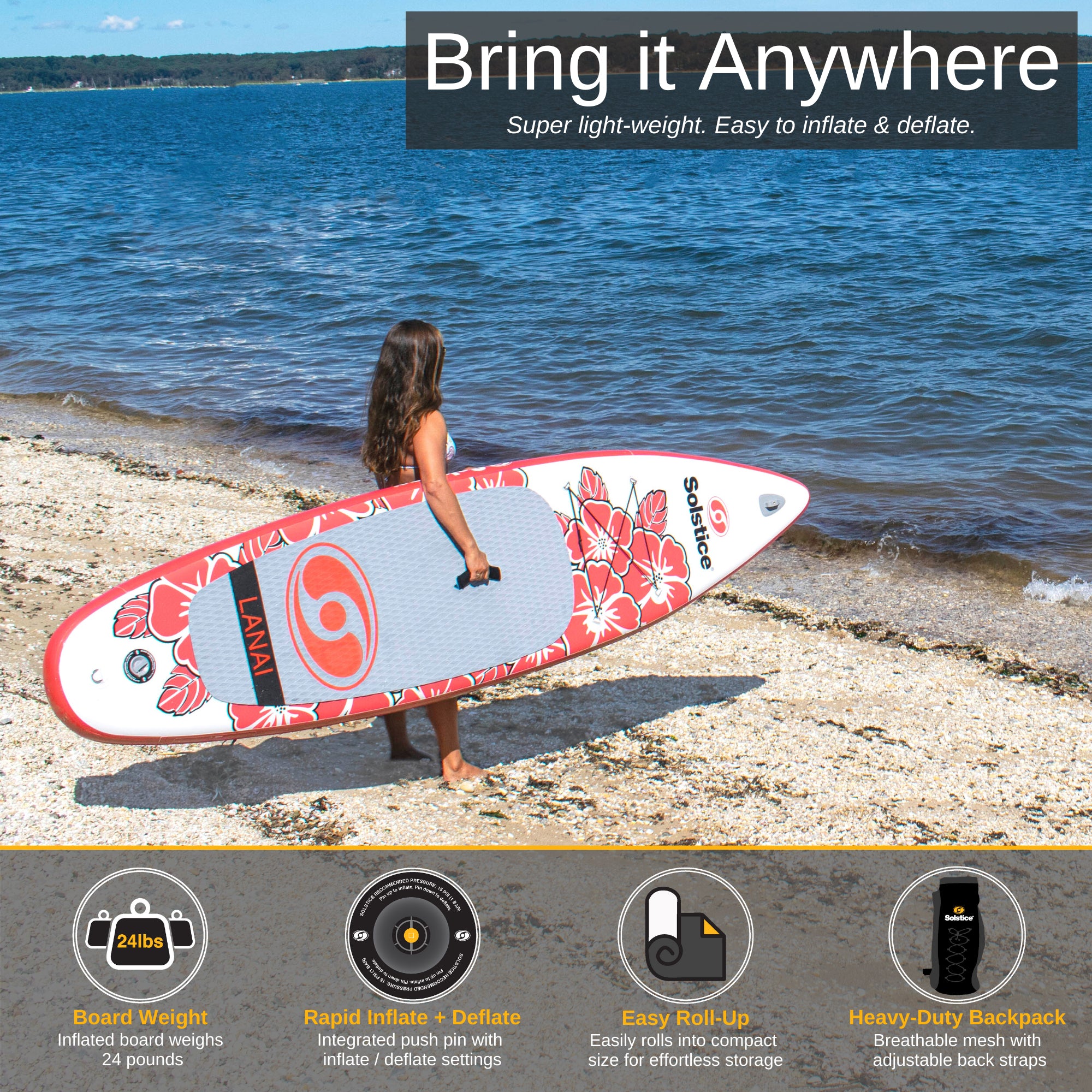 Solstice Watersports Lanai 10 ft Inflatable Stand-Up Paddle Board, Red(Open Box) - VMInnovations
