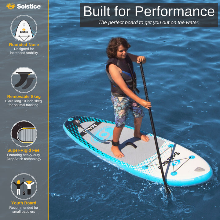 Solstice Maui 8-Foot Youth Stand Up Paddle Board Inflatable SUP Raft Set, Blue - VMInnovations