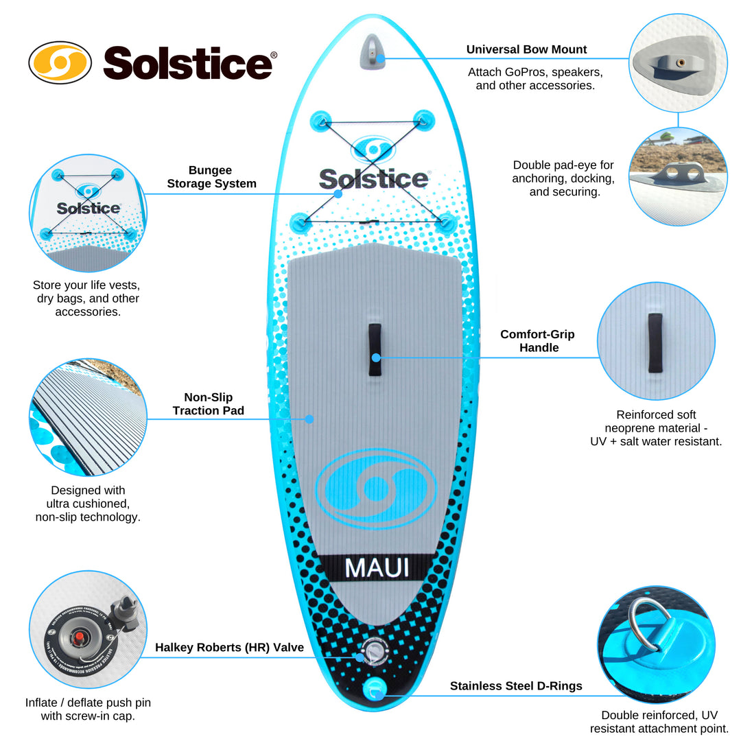 Solstice Maui 8-Foot Youth Stand Up Paddle Board Inflatable SUP Raft Set, Blue - VMInnovations