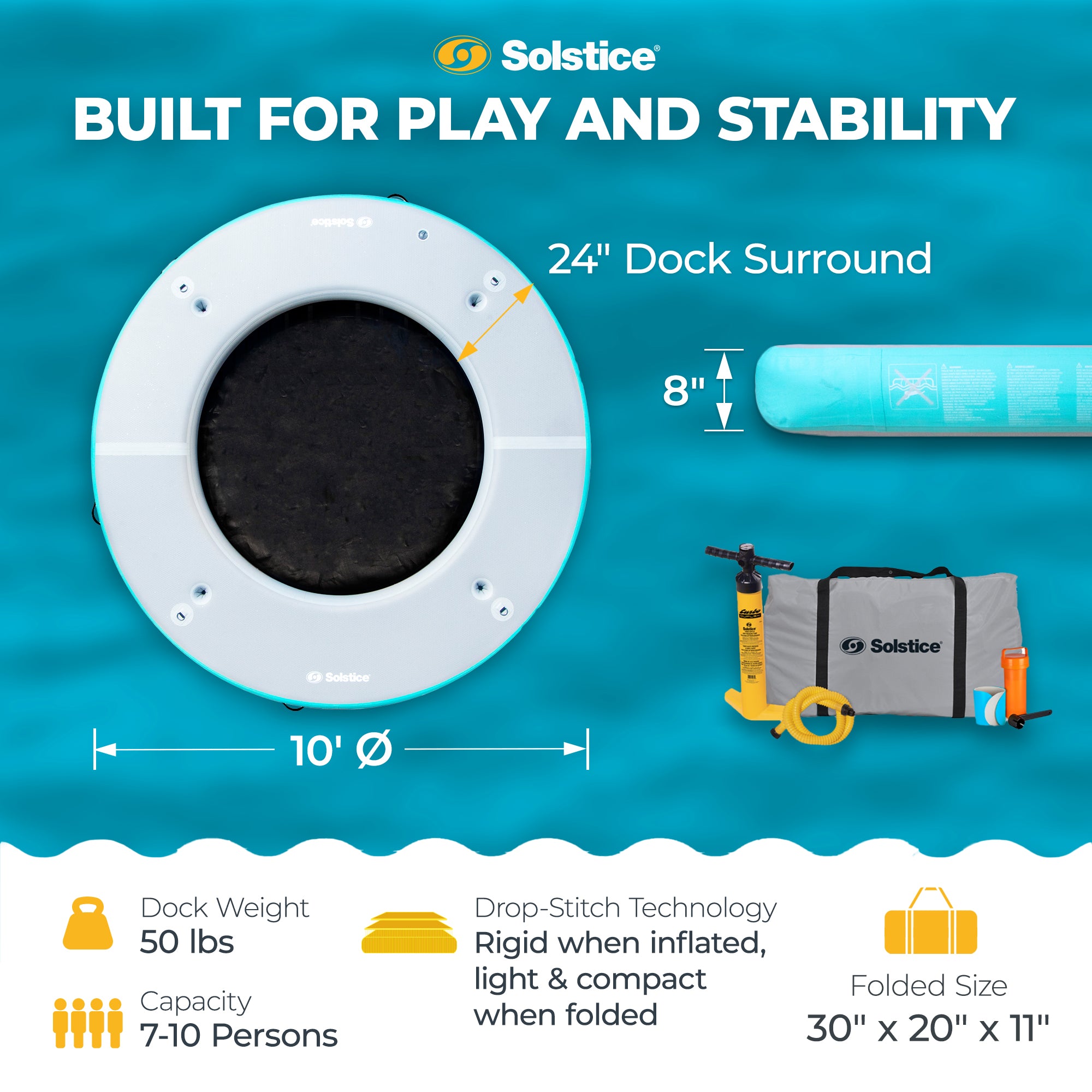 Solstice 10' Inflatable 7-10 Person Mesh Dock Floating Island Platform(Open Box)
