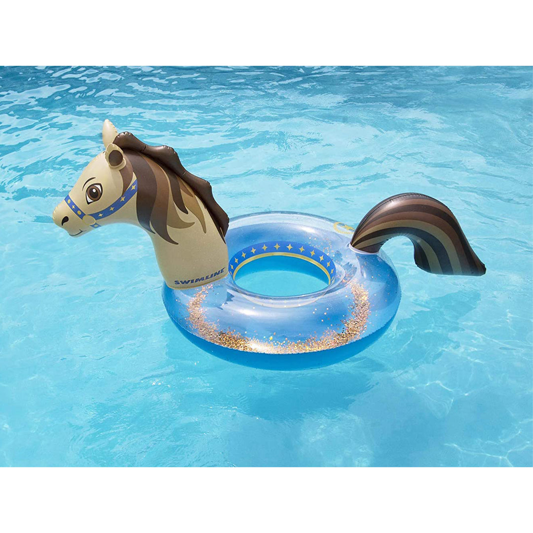 Swimline Hobby Horse 60" Gold Glitter Inflatable Swimming Pool Float Lounge Ring - VMInnovations