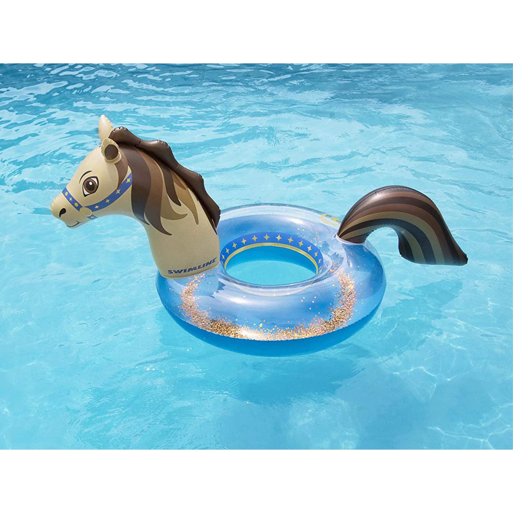 Swimline Hobby Horse 60" Gold Glitter Inflatable Swimming Pool Float Lounge Ring - VMInnovations