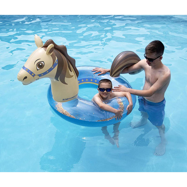 Swimline Hobby Horse 60" Gold Glitter Inflatable Swimming Pool Float Lounge Ring - VMInnovations