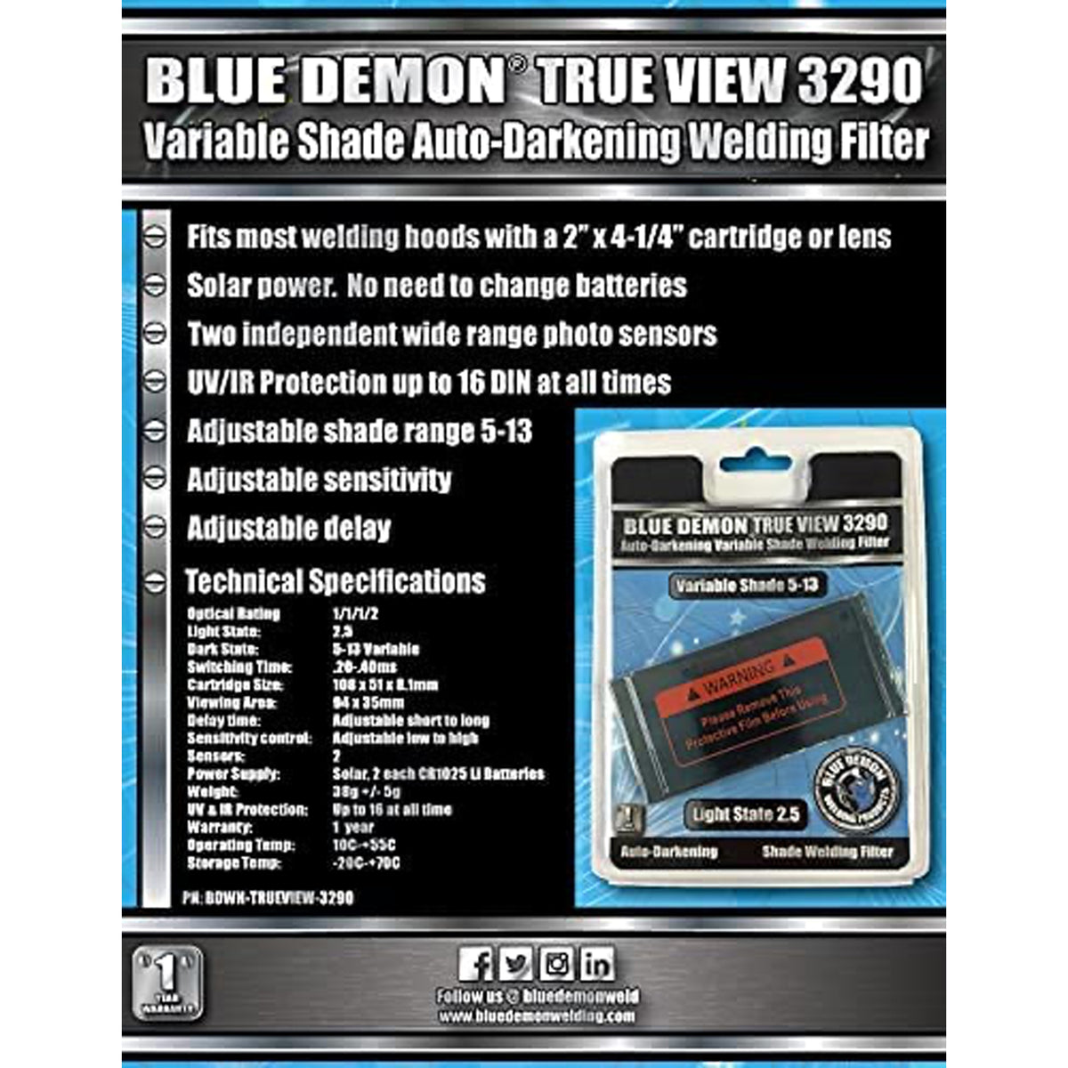 Blue Demon True View Drop In Auto Darkening Variable Shade Welding Hood Filter