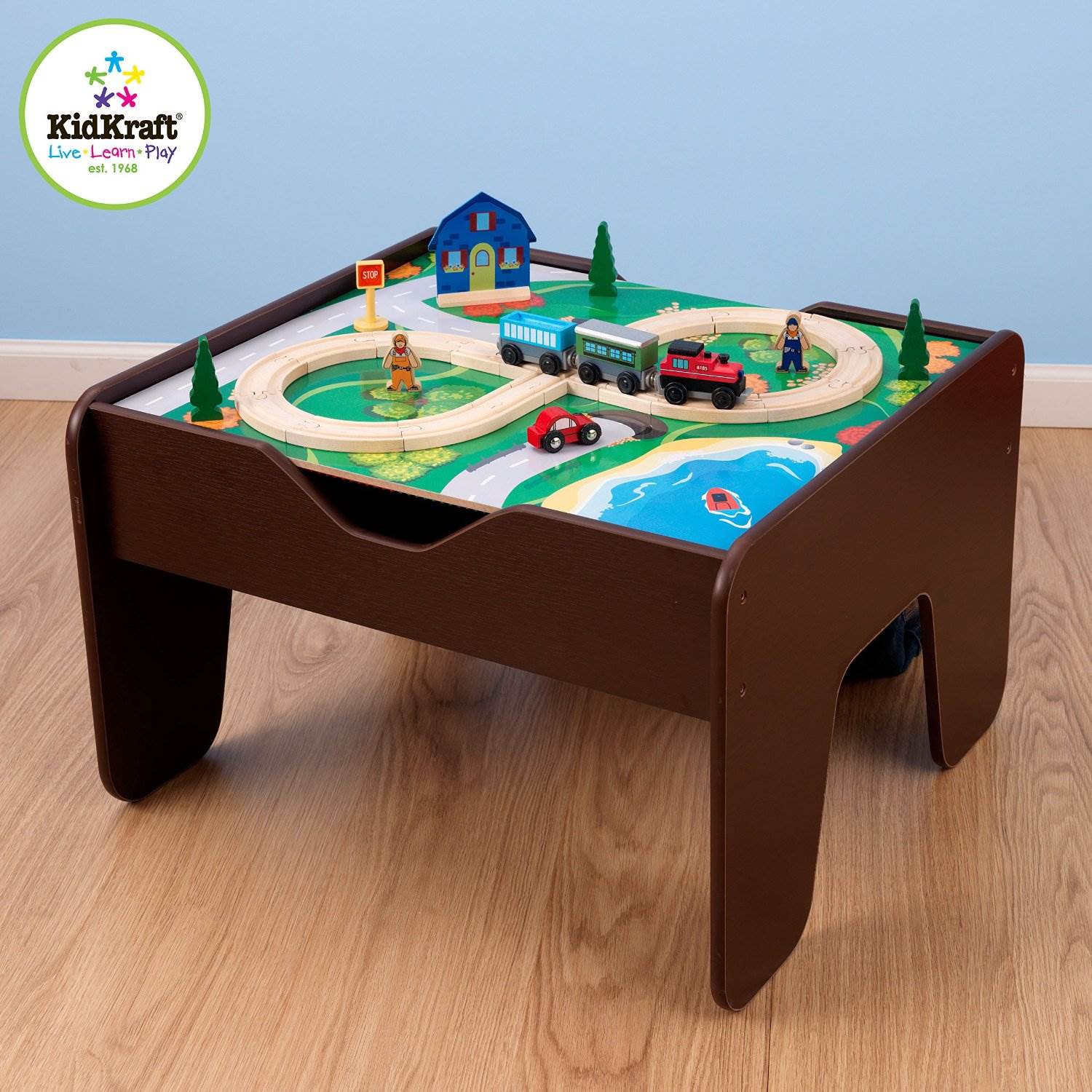 KidKraft 2-in-1 Train & Block Activity Wood Play Table - Espresso | 17577 (Used)