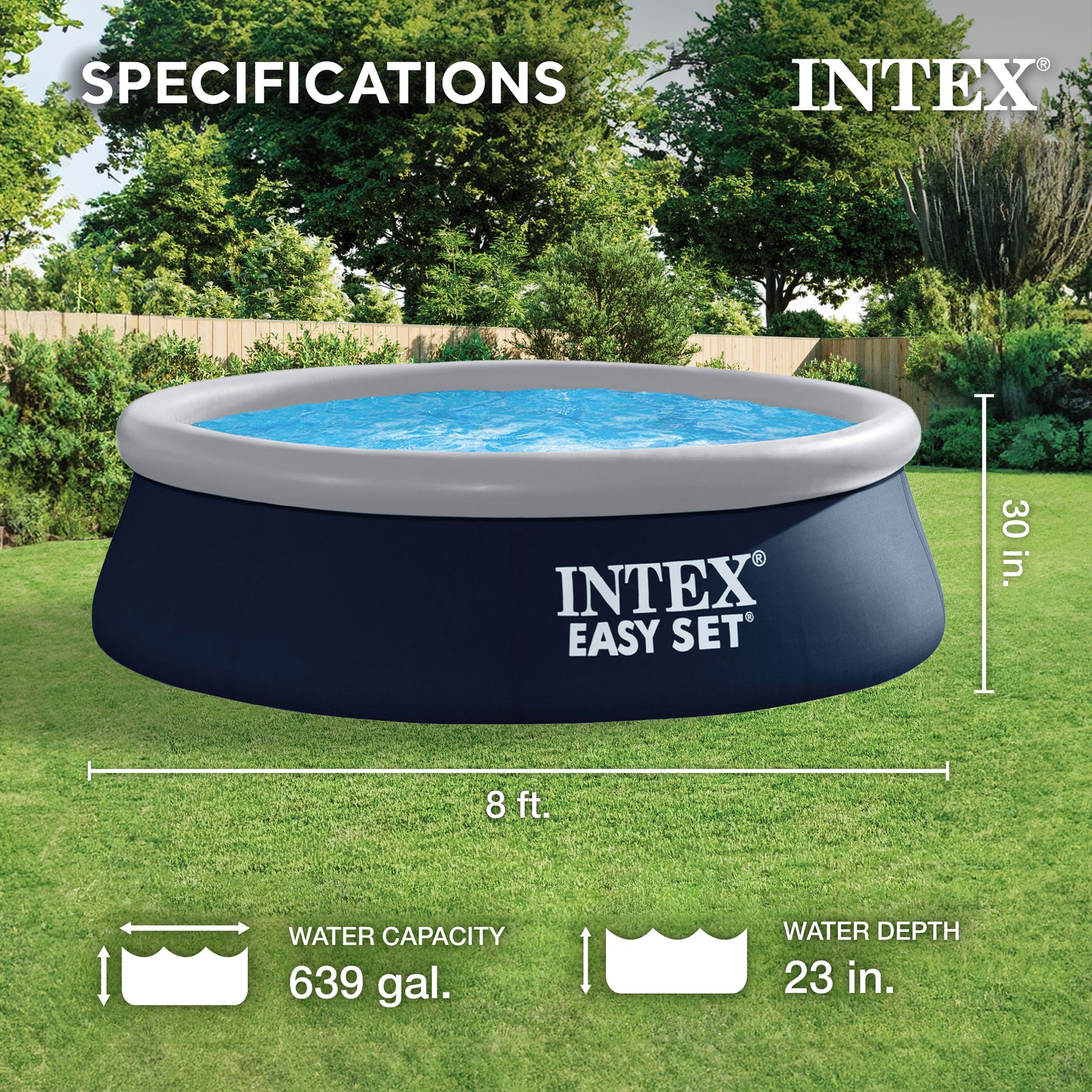 Intex Easy Set 8' x 30" Round Inflatable Outdoor Above Ground Swimming Pool - VMInnovations