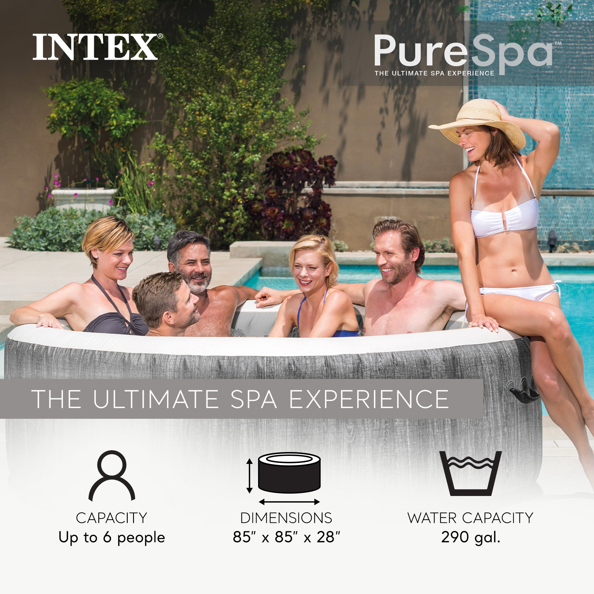 Intex 28441EP PureSpa Plus Greywood Inflatable Hot Tub Spa, 85x28" (Open Box)