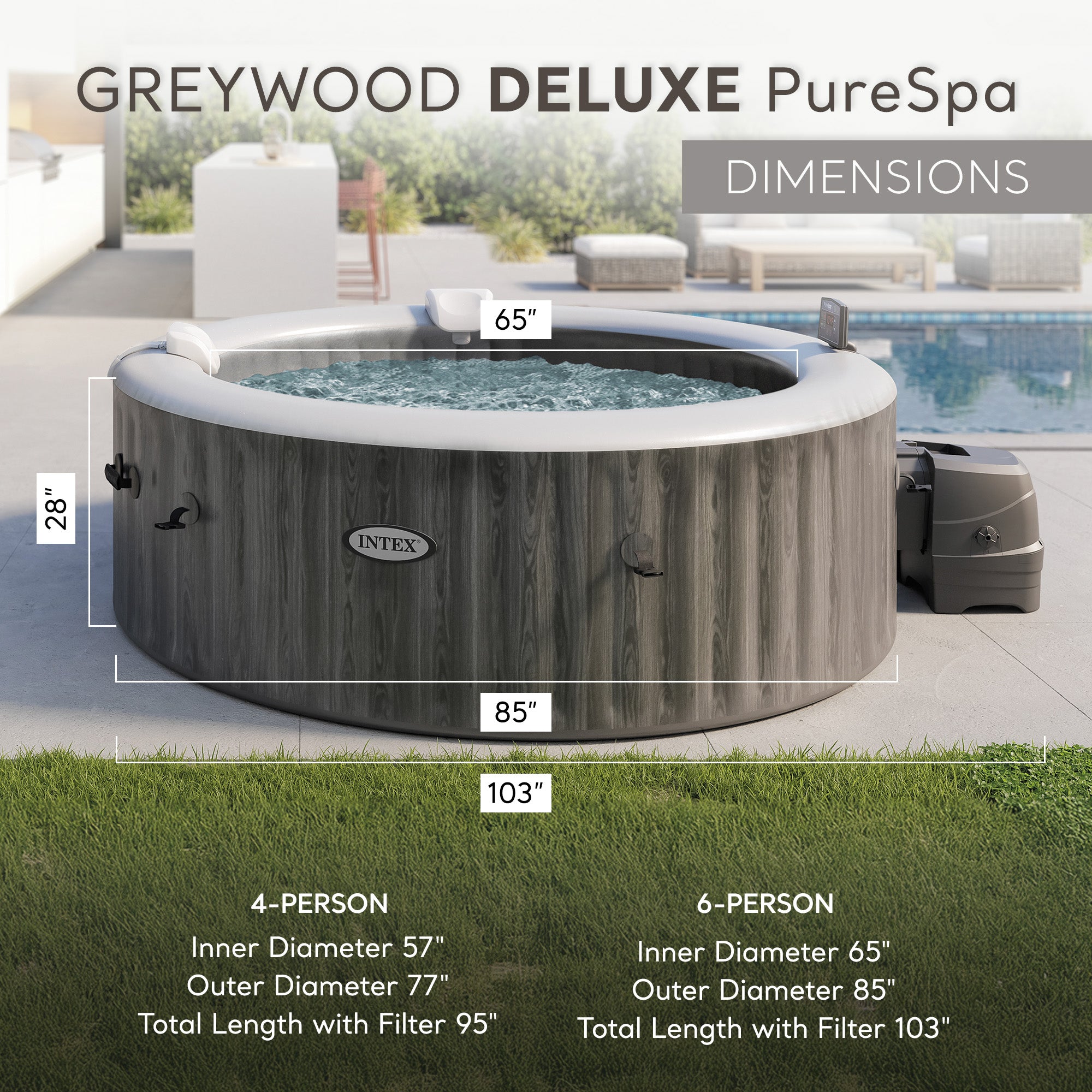 Intex 28441EP PureSpa Plus Greywood Inflatable Hot Tub Spa, 85x28" (Open Box)