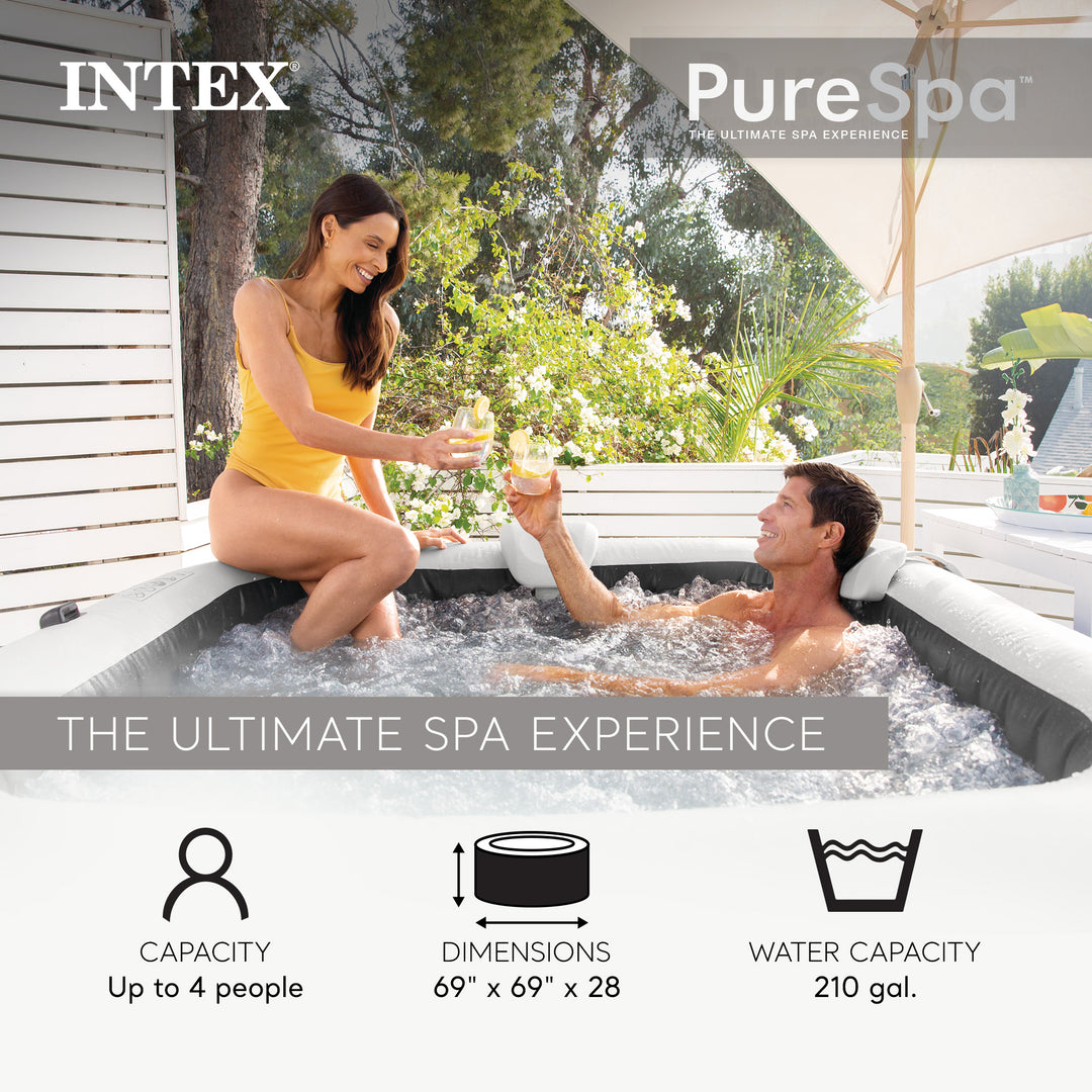 Intex PureSpa Plus Greystone 4 Person Inflatable Square Hot Tub Spa, 83 x 28" - VMInnovations