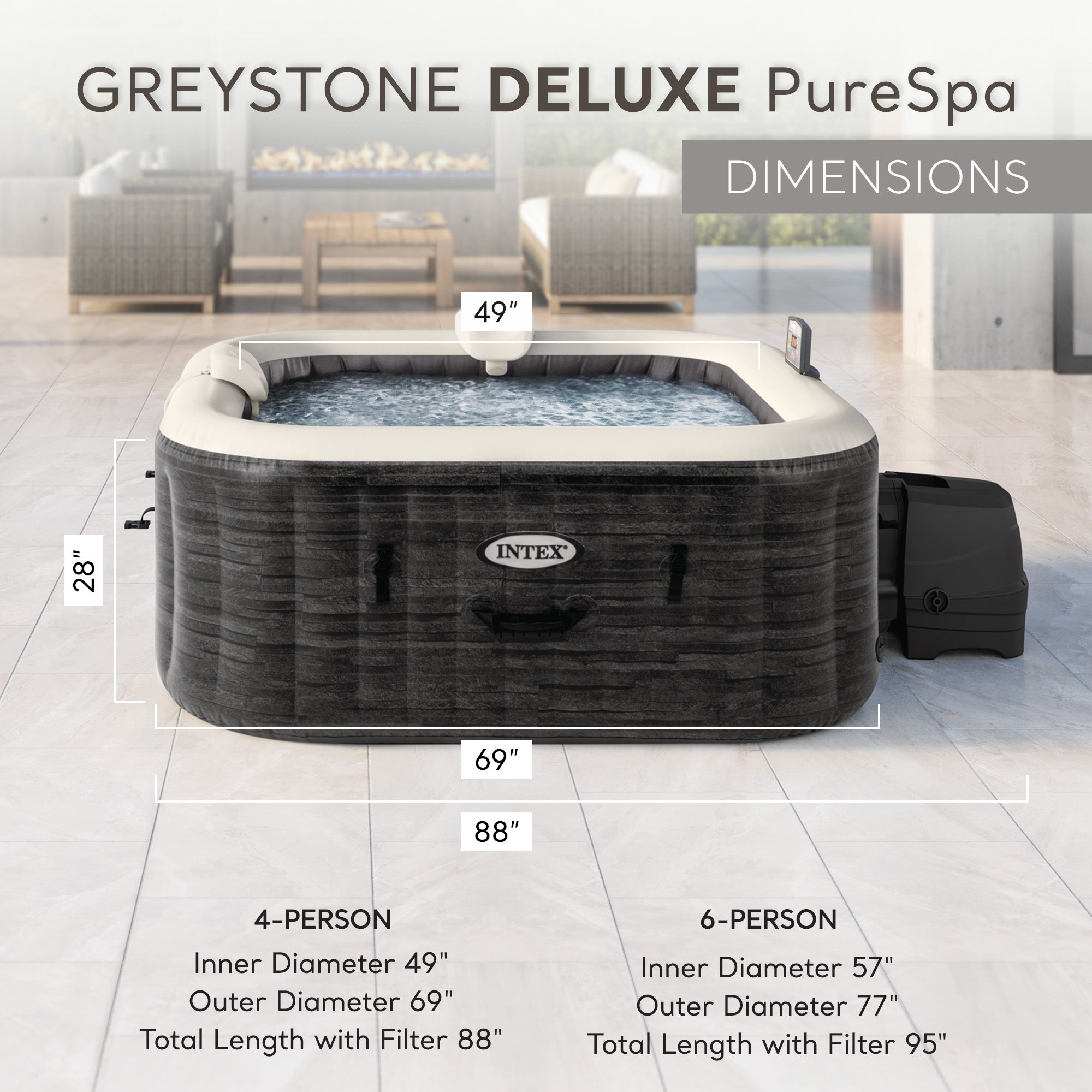 Intex PureSpa Plus Greystone Inflatable Square Hot Tub Spa, 83 x 28" (Used) - VMInnovations