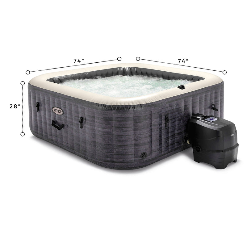 Intex PureSpa Plus 6 Person Inflatable Square Hot Tub w/ 170 AirJets, Greystone