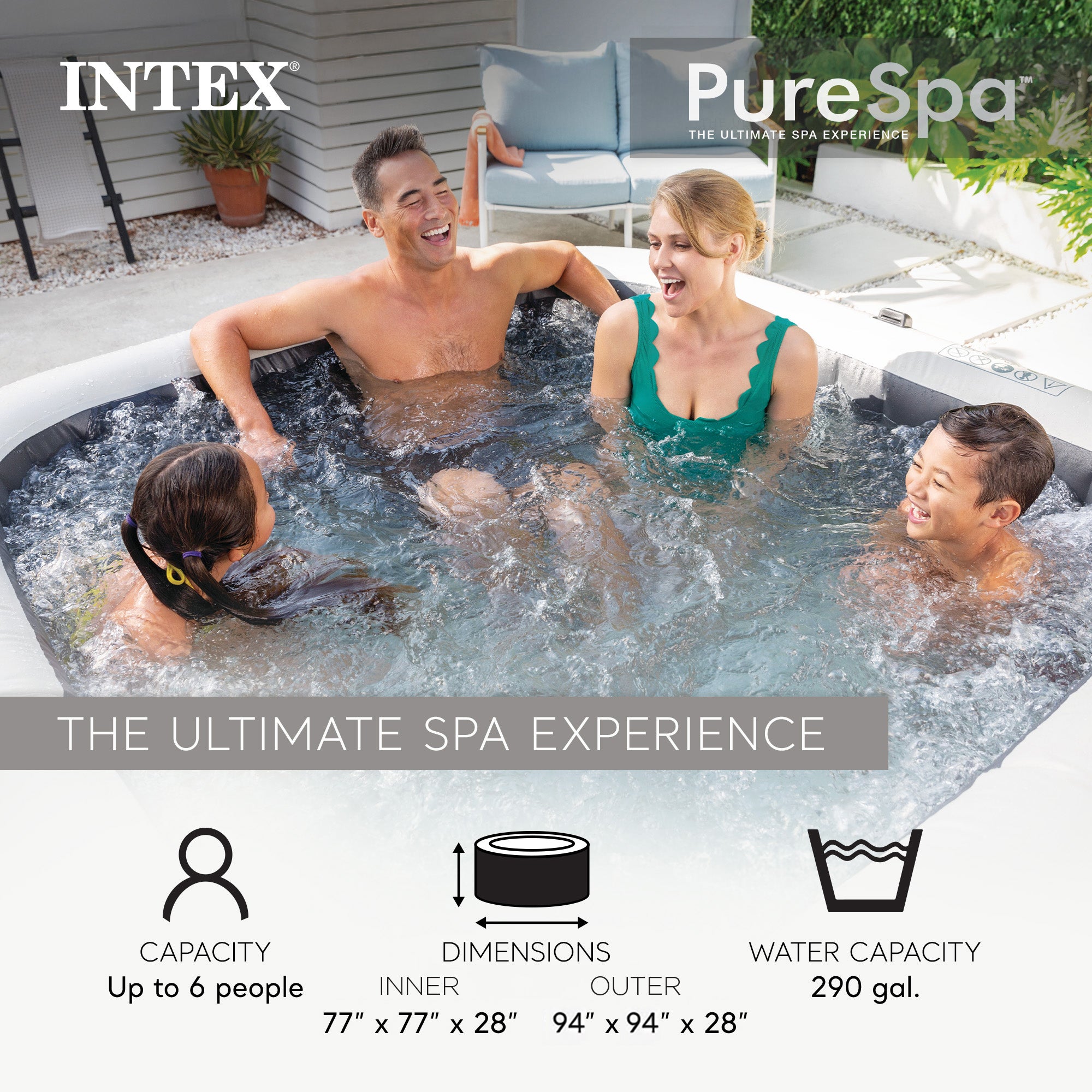 Intex PureSpa Plus Greystone Inflatable Square Hot Tub Spa, 94 x 28" (For Parts)