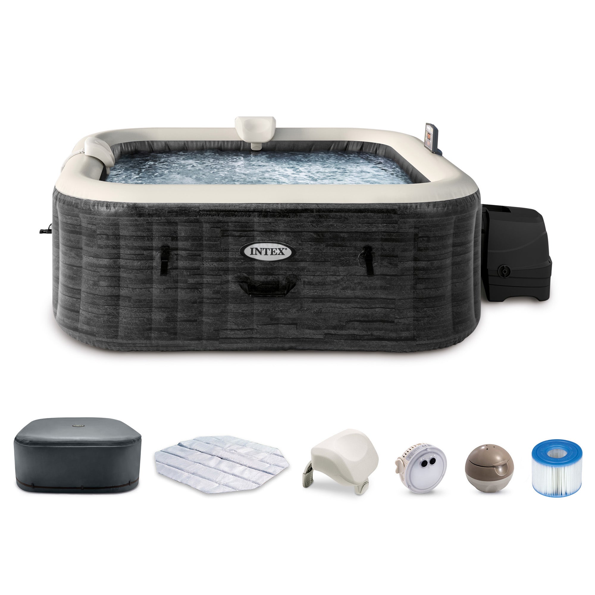 Intex PureSpa Plus Greystone Inflatable Square Hot Tub Spa, 94 x 28" (For Parts)